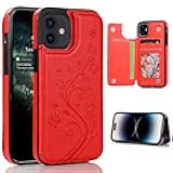JIATAY Wallet Phone Case for iPhone 7 Plus 8 Plus Case with Card Slot, Butterfly Flower Flip Leather iPhone 7 Plus 8 Plus Phone Case with Stand for Women Men (Red)