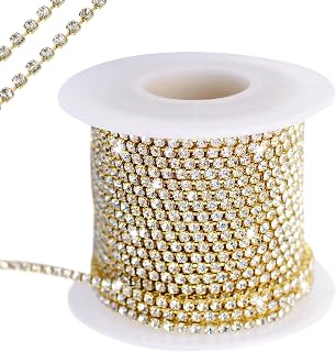 1 roll of 10m Rhinestone Ribbon 2mm Glitter Ribbon for Jewelry and Crafts | Sparkling diamond chain with rhinestone stones for decorating jewelry, clothes, party decorations and home DIY projects