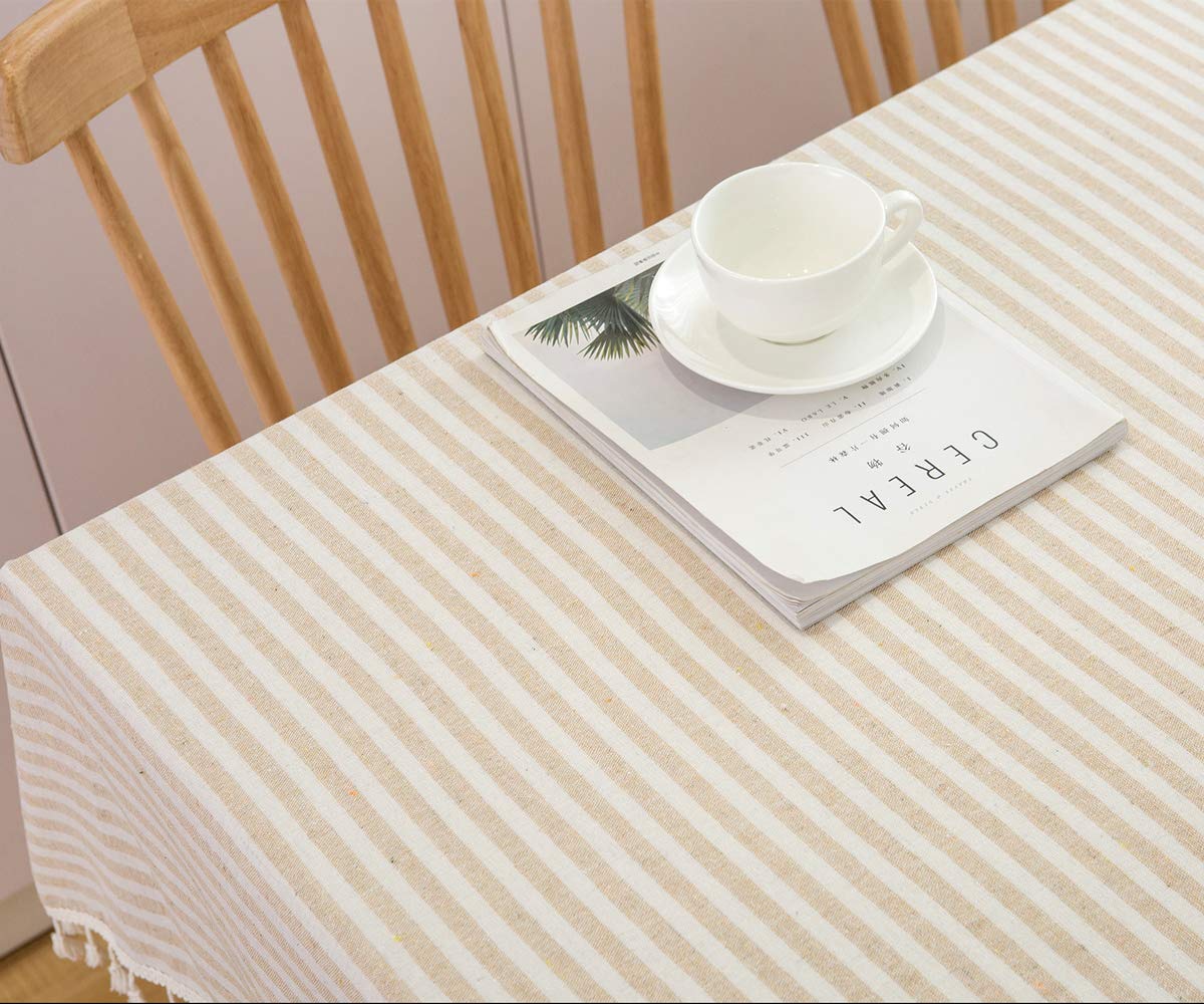 Plancholo Tovaglia a righe con nappe, in cotone e lino
