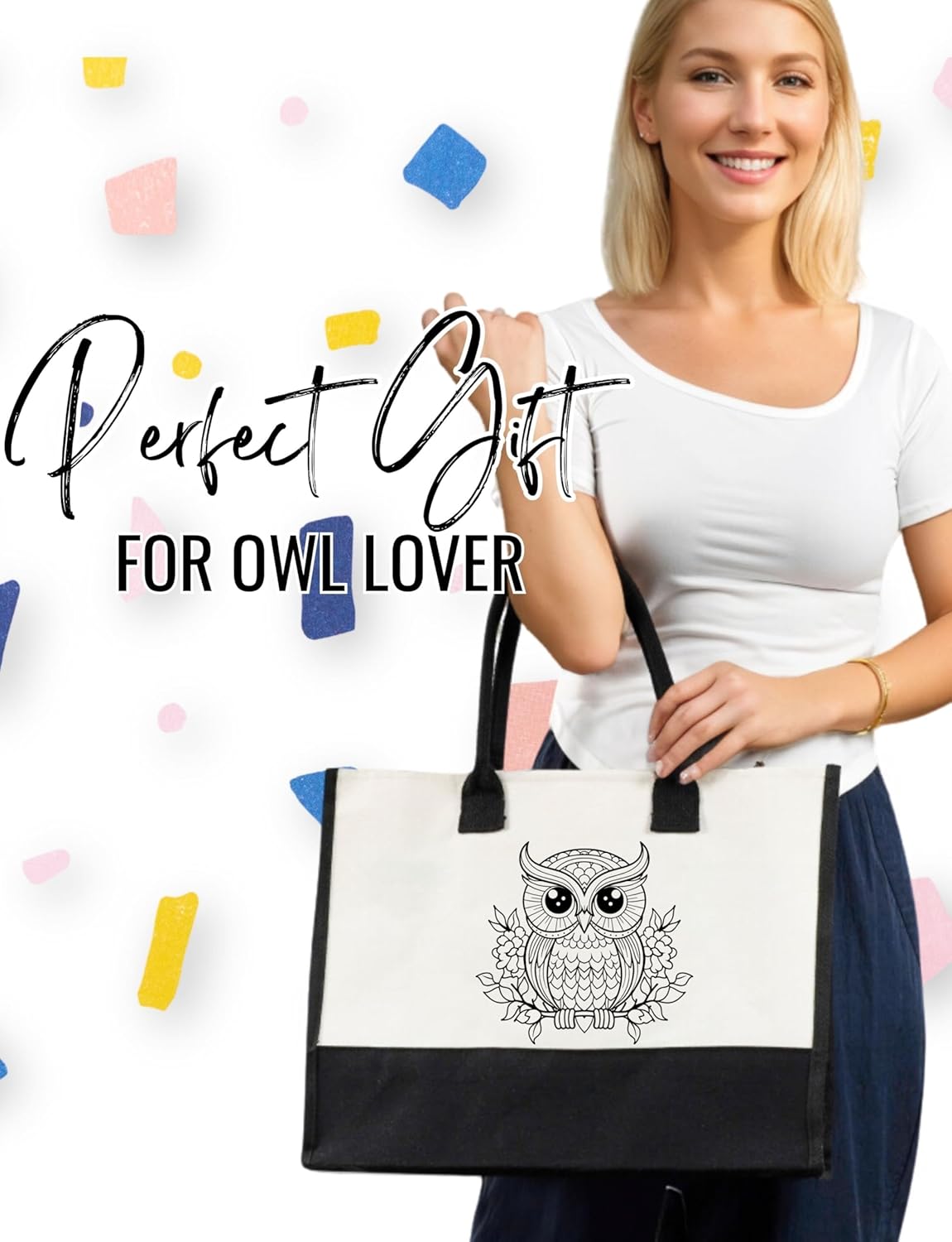 InnoBeta Owl Gifts for Women Canvas Tote Bag, with Top Zipper Closure and Shoulder Strap for Birthday, Mother's Day, Christmas - Image 2