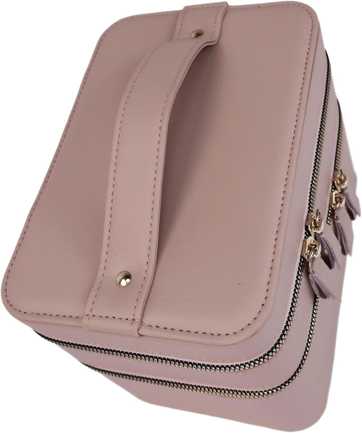 Hard Shell Double Layer Makeup Train Case with Mirror, Large Capacity Travel Cosmetic Organizer, Water-Resistant PU Leather Toiletry Bag for Women - Image 9