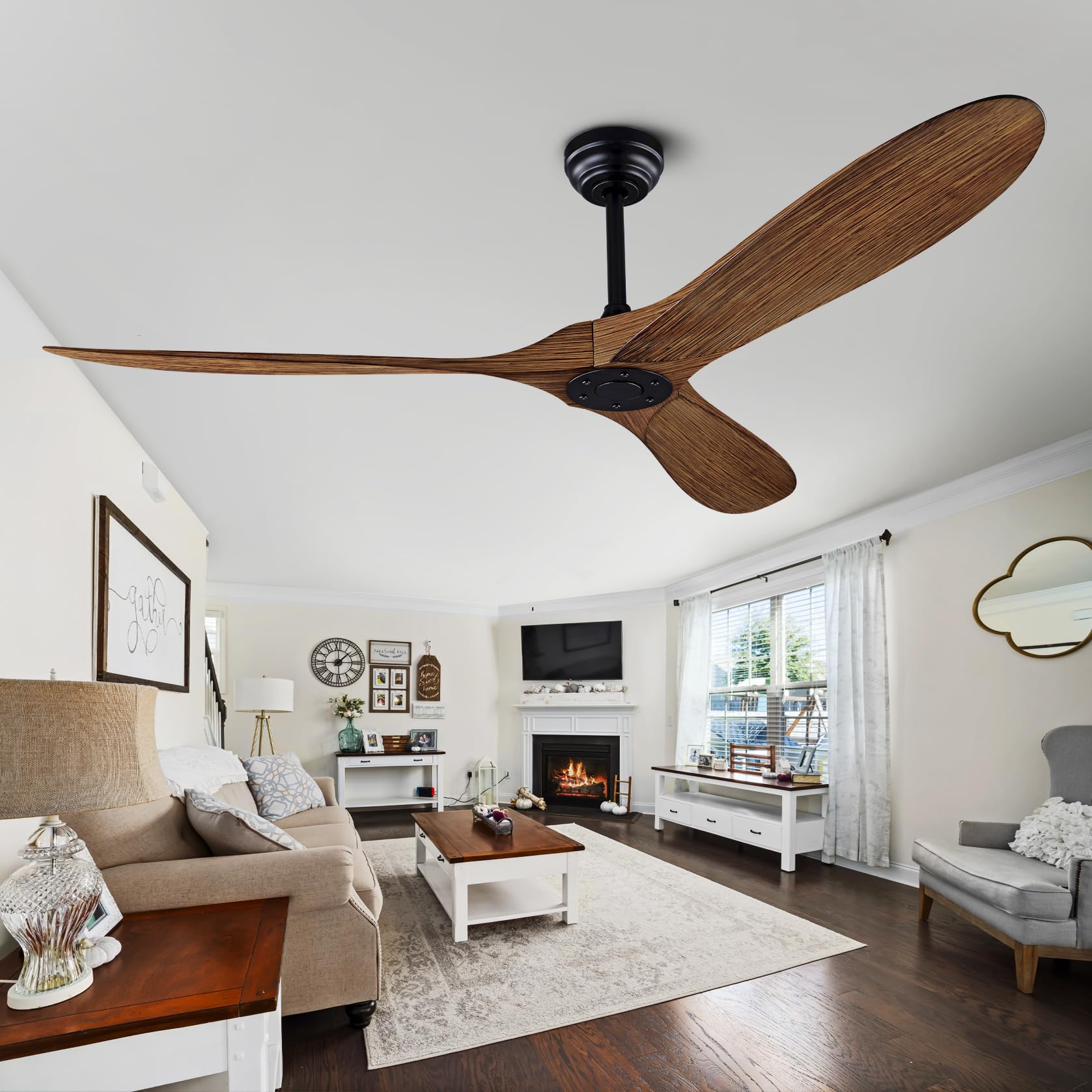 Sofucor 60 Inch Ceiling Fan With Lights Remote Control,Modern 3 Wood Blade Ceiling Fans Reversible Silent Dc Motor Outdoor Patios Farmhouse Bedroom Black Walnut 6005 60inch 65105269