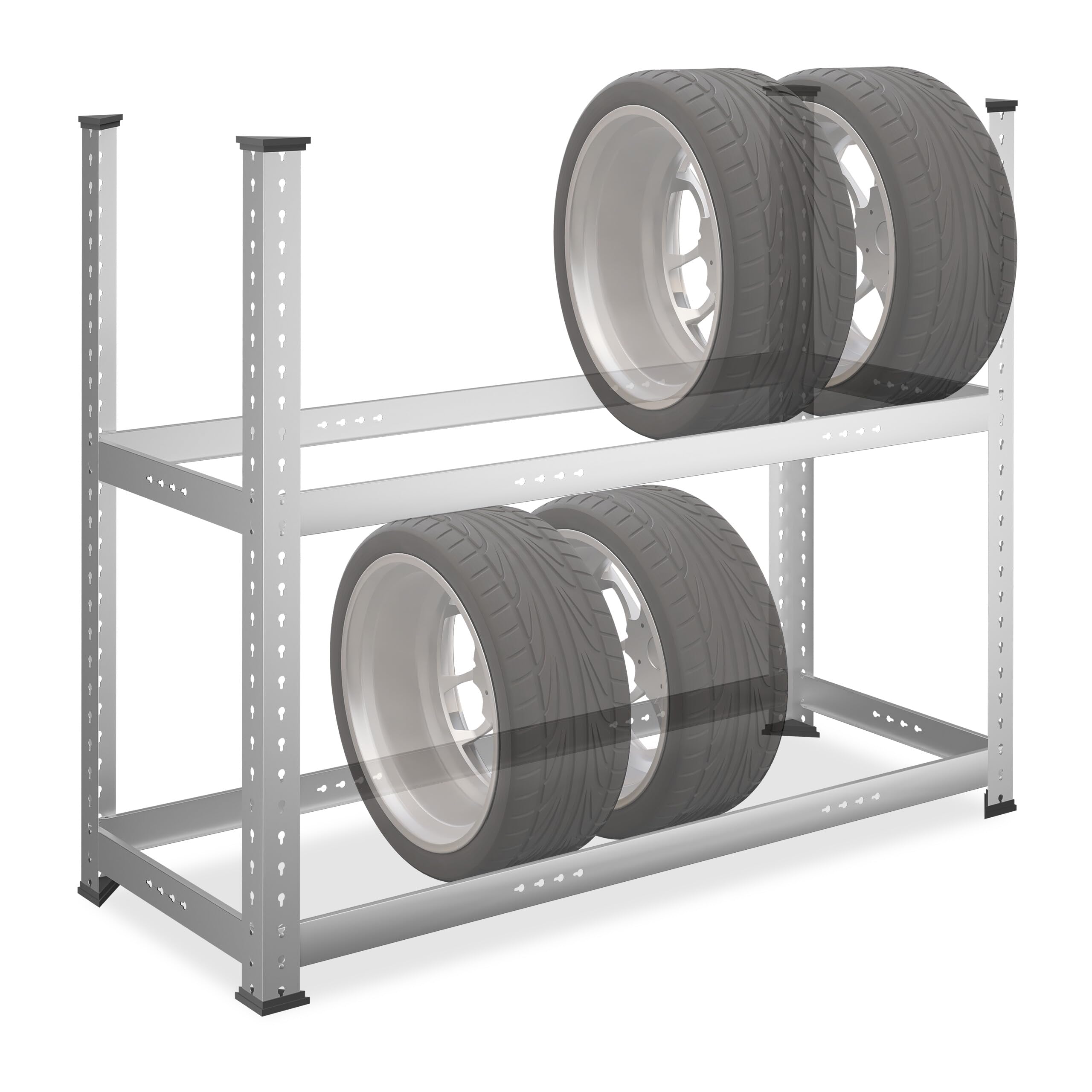 Relaxdays bandenrek voor 8 banden, HBD: 102x124x48 cm, 100 kg, bandenstelling verzinkt staal, steekverbindingen, zilver