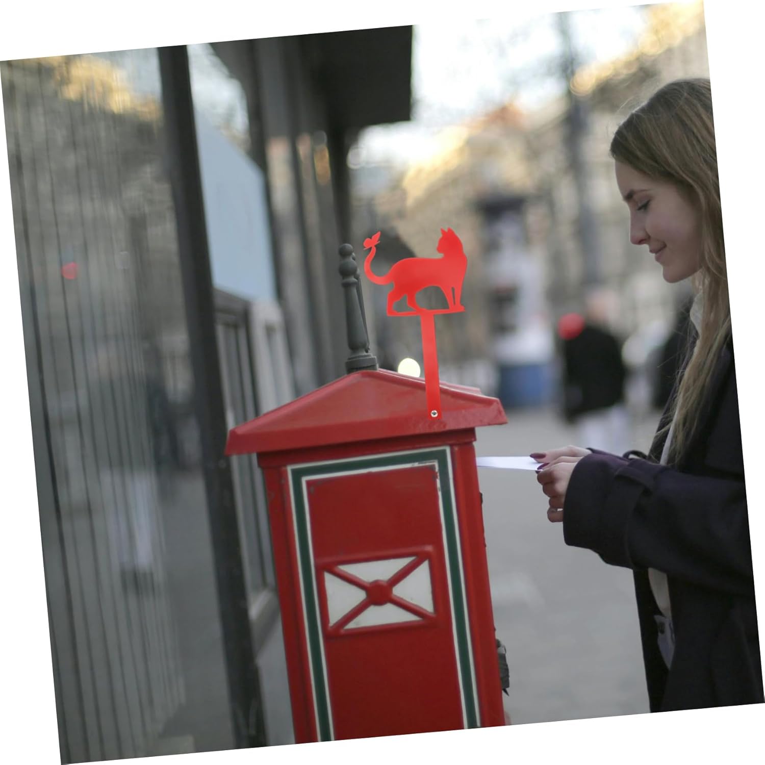 Wrought Iron Mailbox Flag Cat Shape Mailbox Ornament Front Door Decor Outdoor Stake