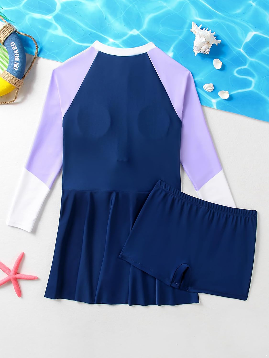TTAO =Two Pieces Athletic Swimsuits for Kids Girls UPF 50+ Long Sleeve Swimdress with Bottoms