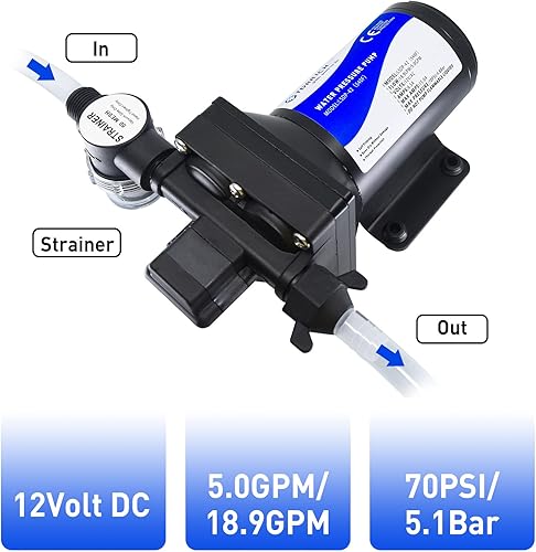Miniatura 2 de Bomba de Aumento de Presión de Agua de 12v para RV, Bomba de Diafragma Autocebante de 4 Cámaras para Barcos 70 PSI, Bomba de Lavado por