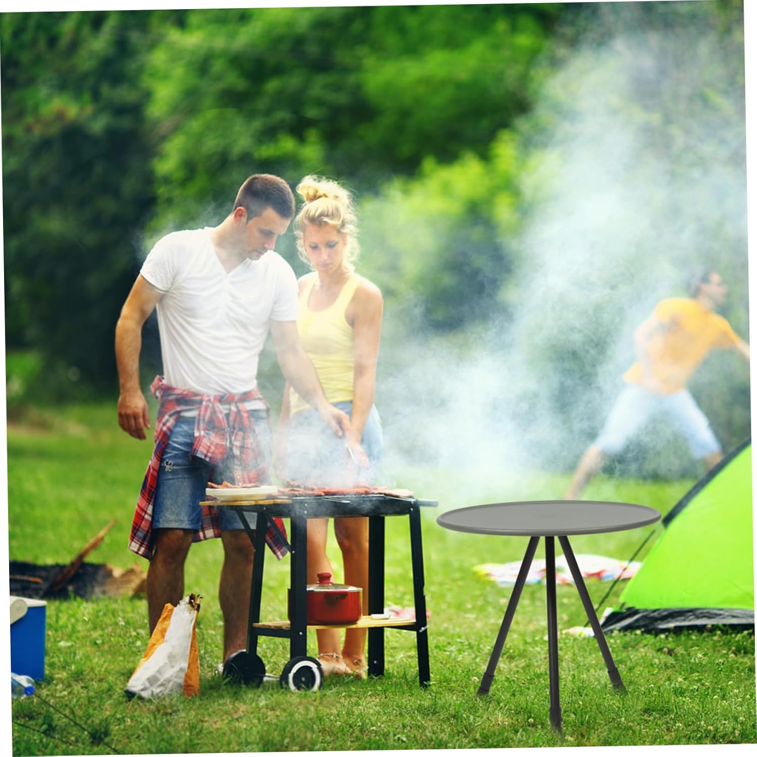 Portable Aluminum Folding Camping Table Lightweight Outdoor Backpacking Picnic Table with Tripod Legs Setup for Beach Hiking Fishing and Travel