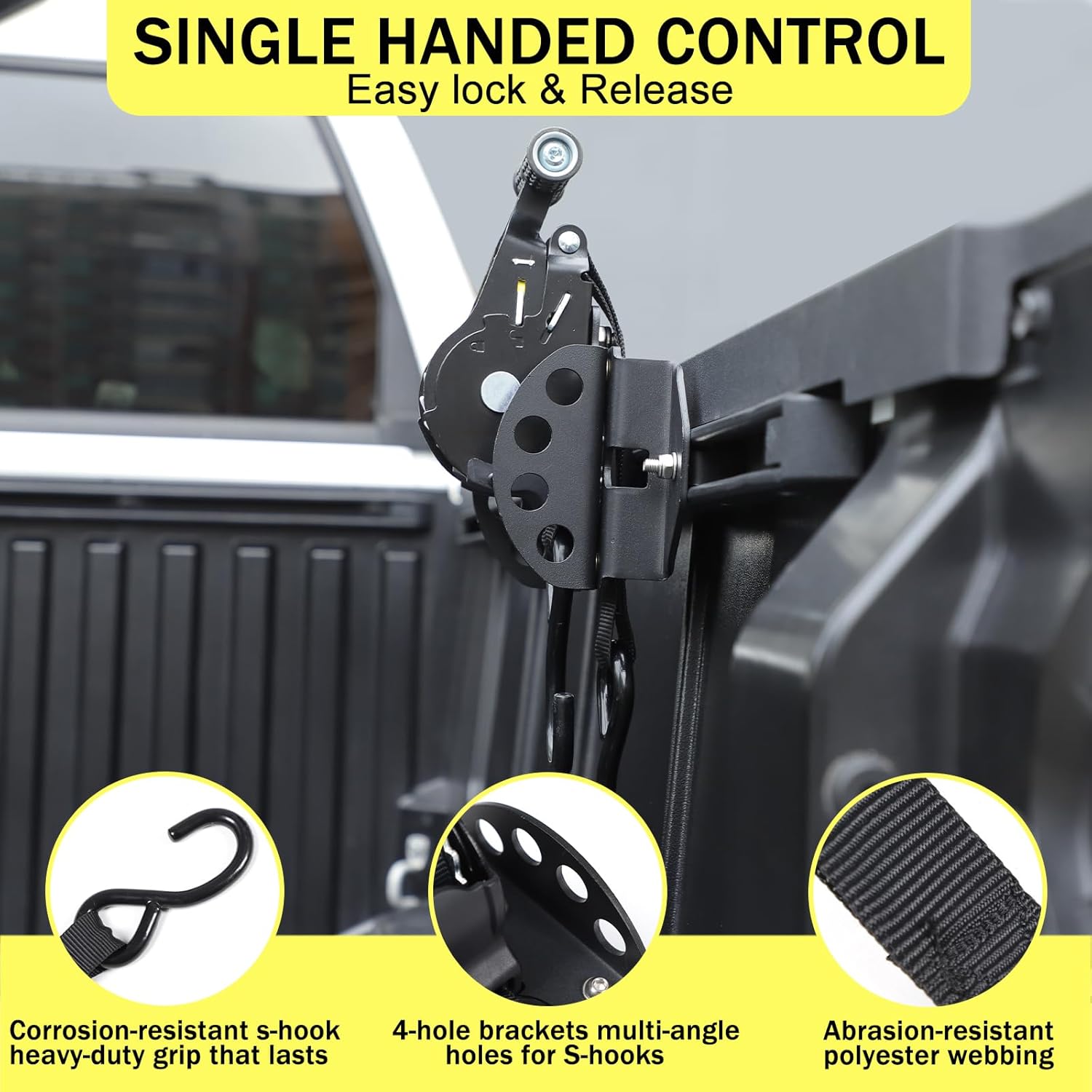 Truck Bed Ratchet Securing Straps Compatible with Toyota Tacoma 2016–2026/Tundra 2022-2026 Car Retractable Ratchet Tie Down Strap Heavy Duty Truck Bed Anchors (for Tundra 2022–2026, 1 PCS)