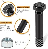 Vista 4 de Paquete de 4 pernos de grillete de resorte de hoja de remolque de 9/16 pulgadas -18 x 3-1/2 pulgadas de largo con tuercas de bloqueo, apto