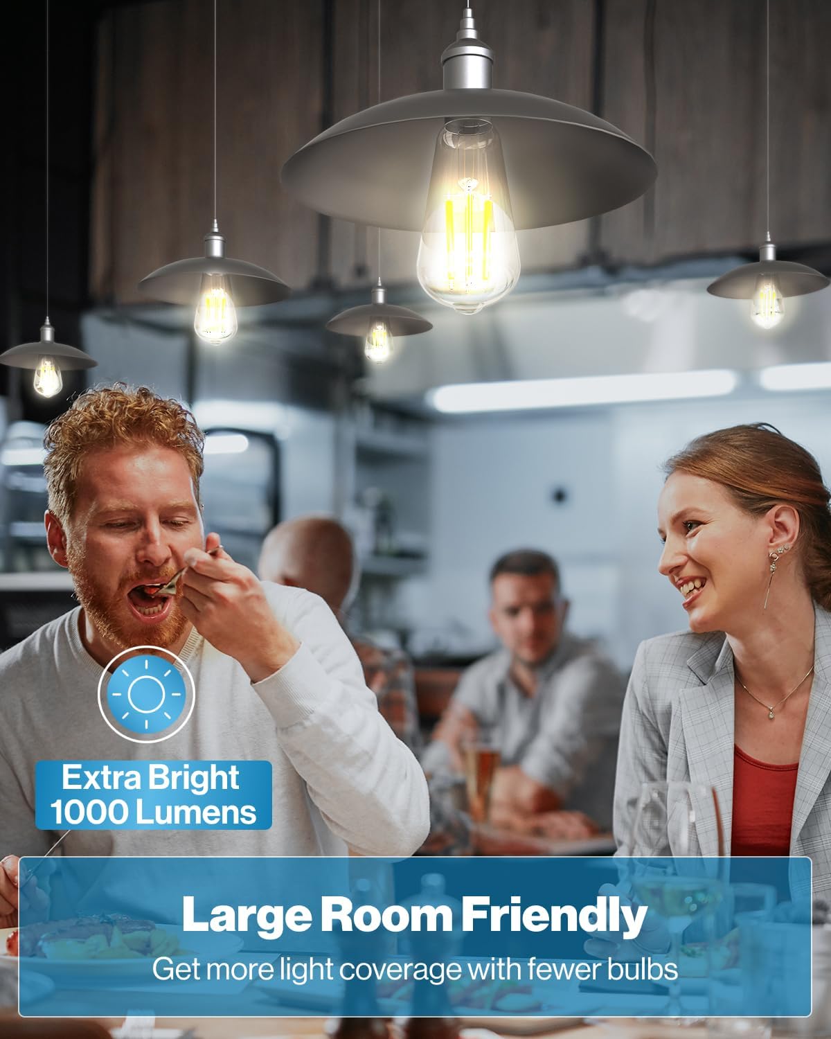 Sunco 4 Pack Vintage LED Edison Bulbs, 75W Equivalent 8.5W, 1000 LM, Dimmable ST58 Filament, ST18, 4000K Cool White, E26 Medium Base, Clear Glass Light Bulbs