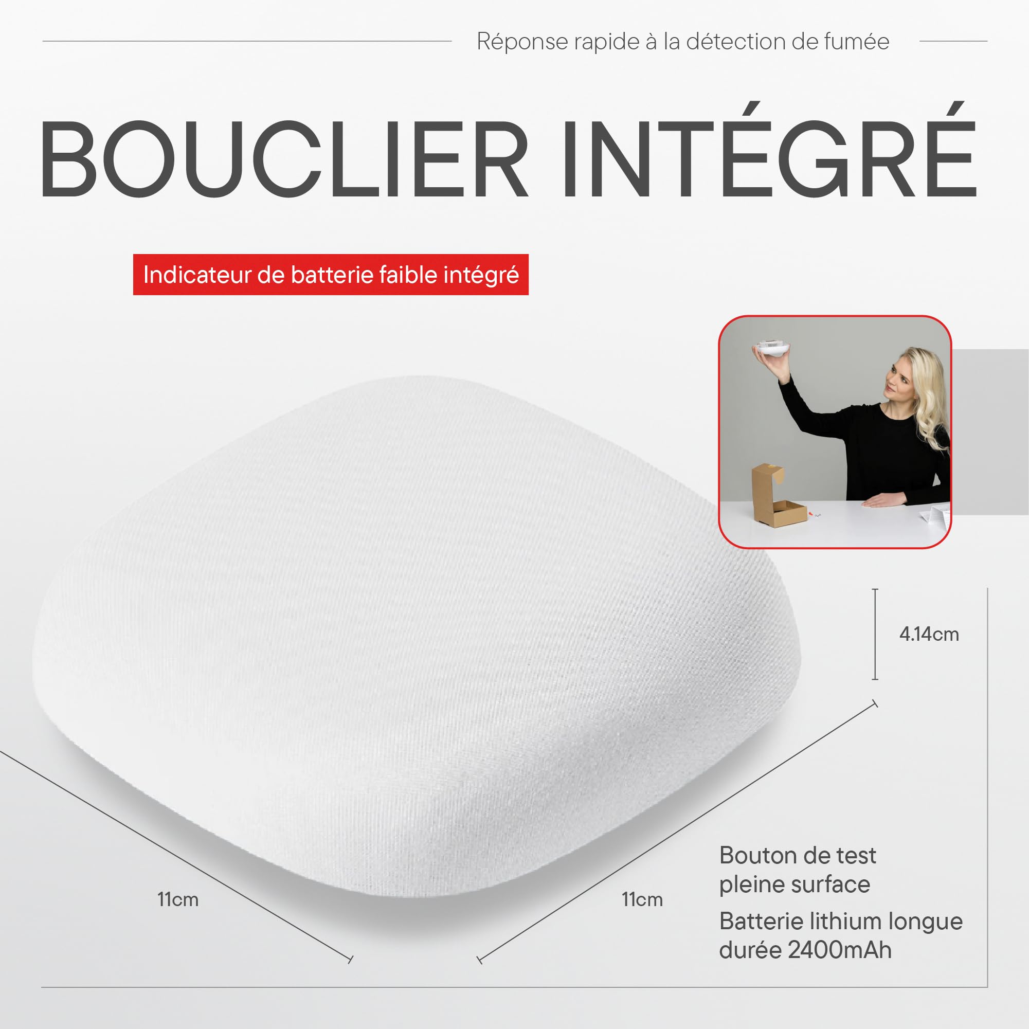 Jalo Kupu 10 Détecteur de Fumée - Alarme Incendie Optique pour la Maison - 10 Ans Pile au Lithium - Design Scandinave - Blanc