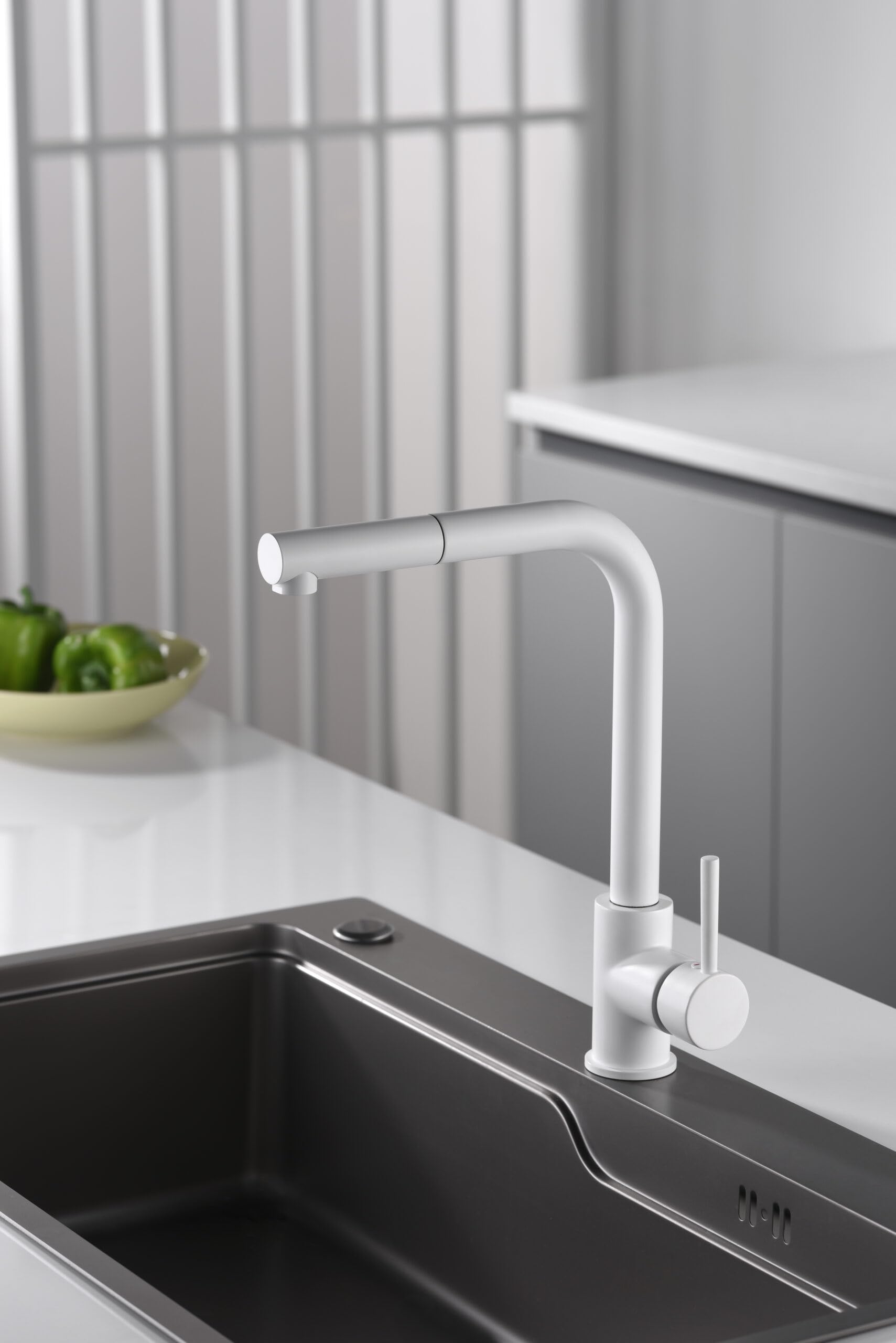 IMEX Grifo Cocina Fregadero Extraible - MALTA Grifo Cocina Monomando con Caño Extraíble, Cartucho Cerámico Ø35mm, Cuerpo de Latón, Acabado y Diseño Moderno y Elegante (BLANCO MATE)