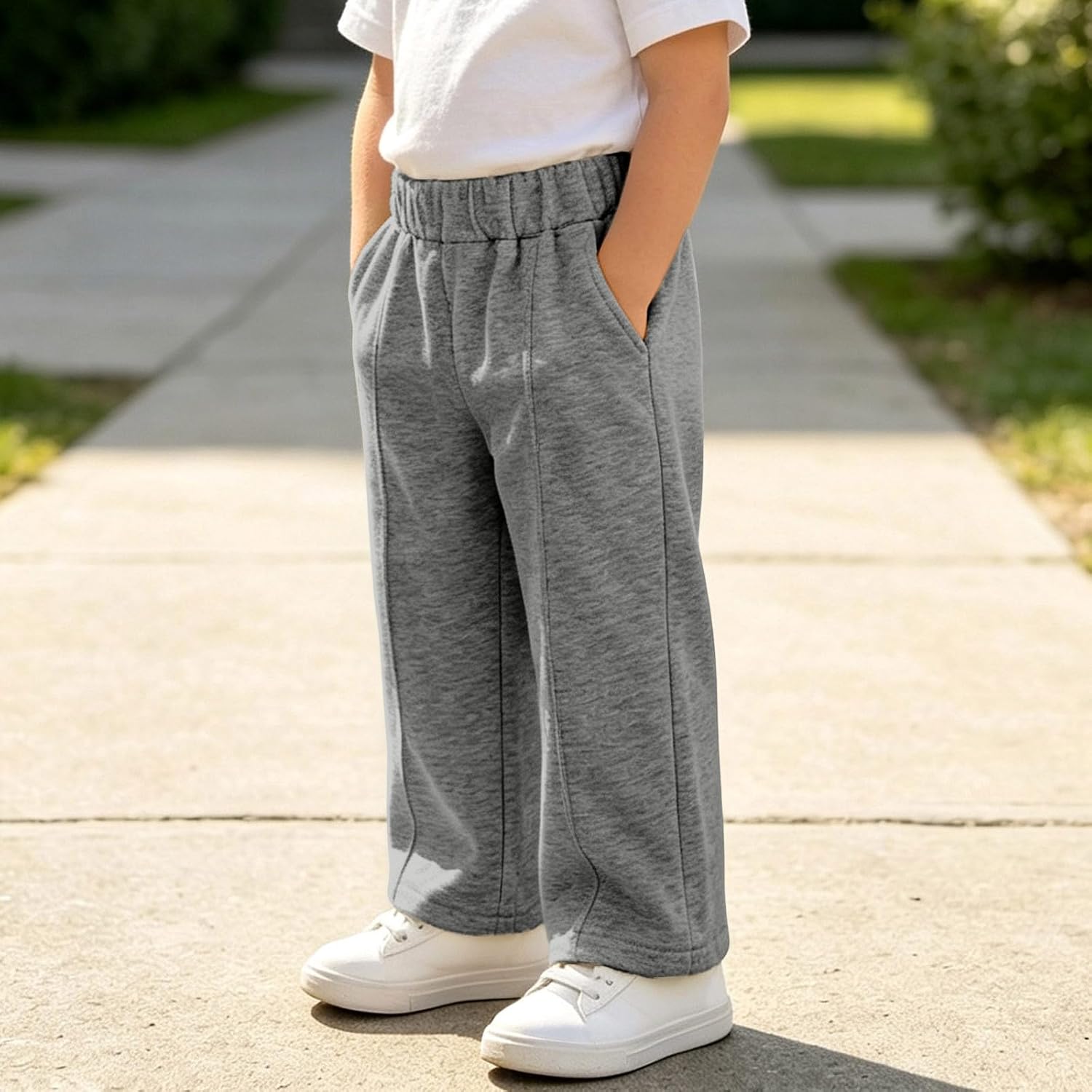 Oplxuo Boys Girls Wide Leg Sweatpants Elastic Waist Pocket Casual Trousers