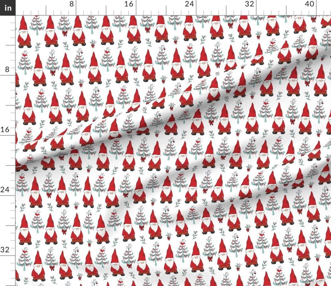 Spoonflower Fabric - Santa Gnomes White Gnome Christmas Holidays Woodland Cloth Printed on Petal Signature Cotton Fabric by The Yard - Sewing Quilting Apparel Crafts Decor