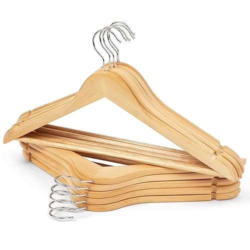 Wooden Clothes Hangers 10 Pack, Natural Wood Coat Hangers, Non-Slip