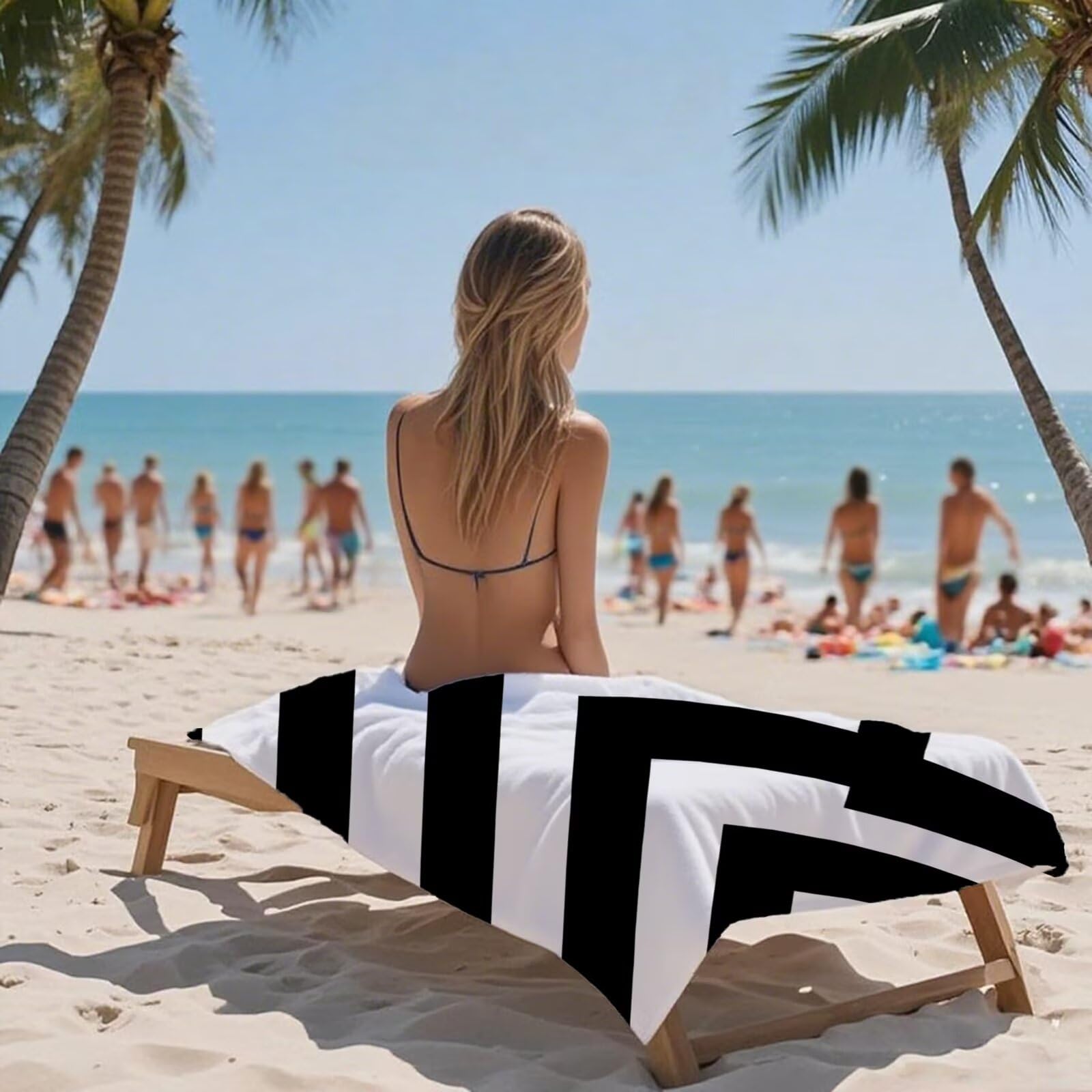 Ręcznik plażowy czarny ręczniki plażowe dla dorosłych 220 x 100 w paski ręcznik z mikrofibry ręcznik kąpielowy bez piasku, chłonny szybkoschnący lekkie akcesoria plażowe do pływania, wakacji, jogi