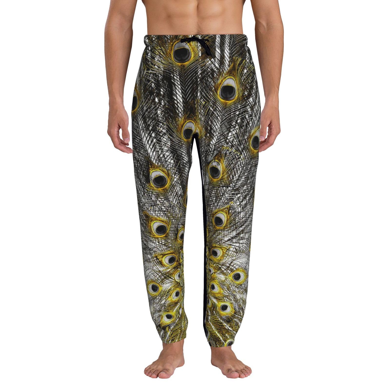 fifbird Mens Sweatpants Yellow Peacock Feather Casual Trousers Jogger Pants with Drawstring 3D Sports Leggings XL