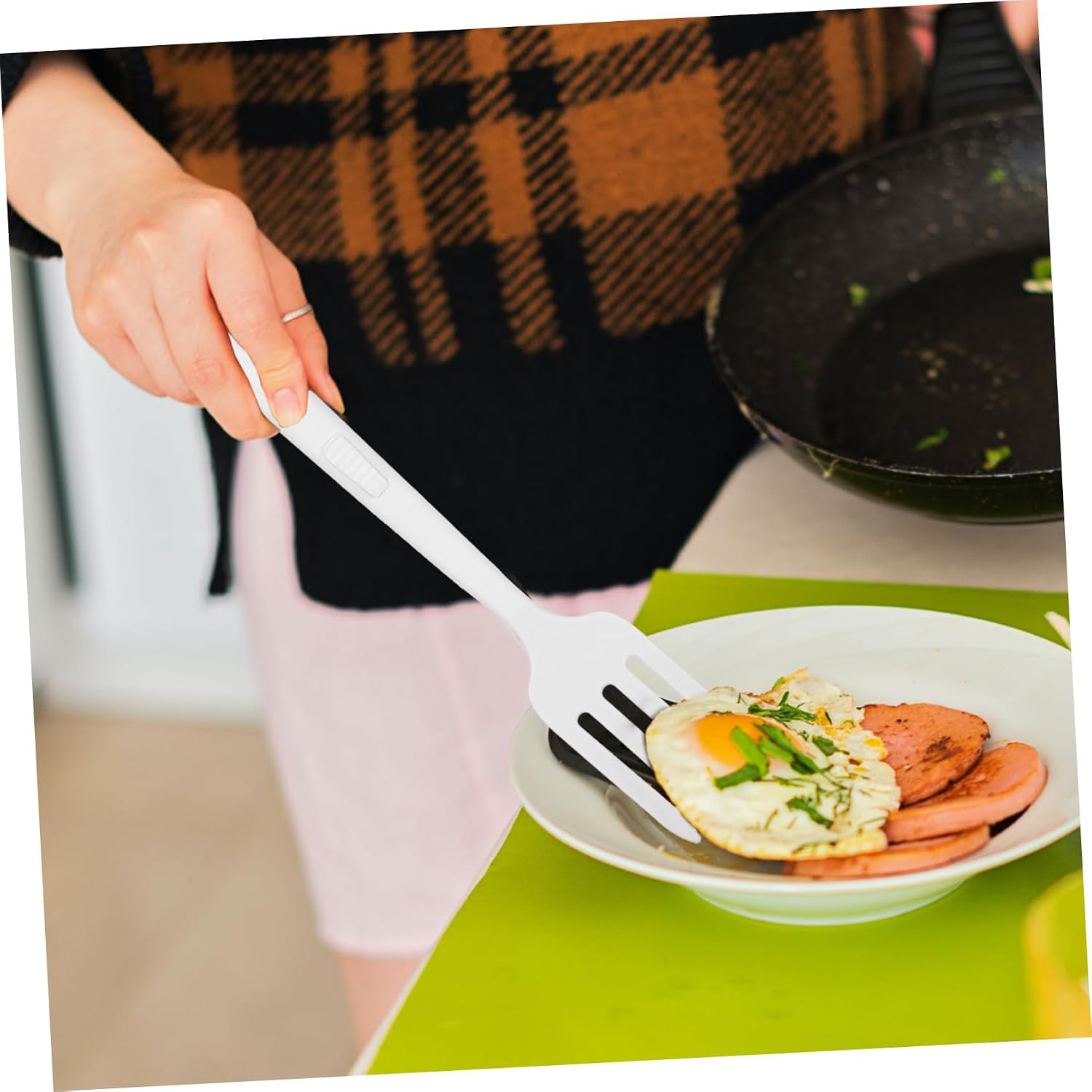 Silicone Cooking Fork for Pasta and Stirring in Kitchen White