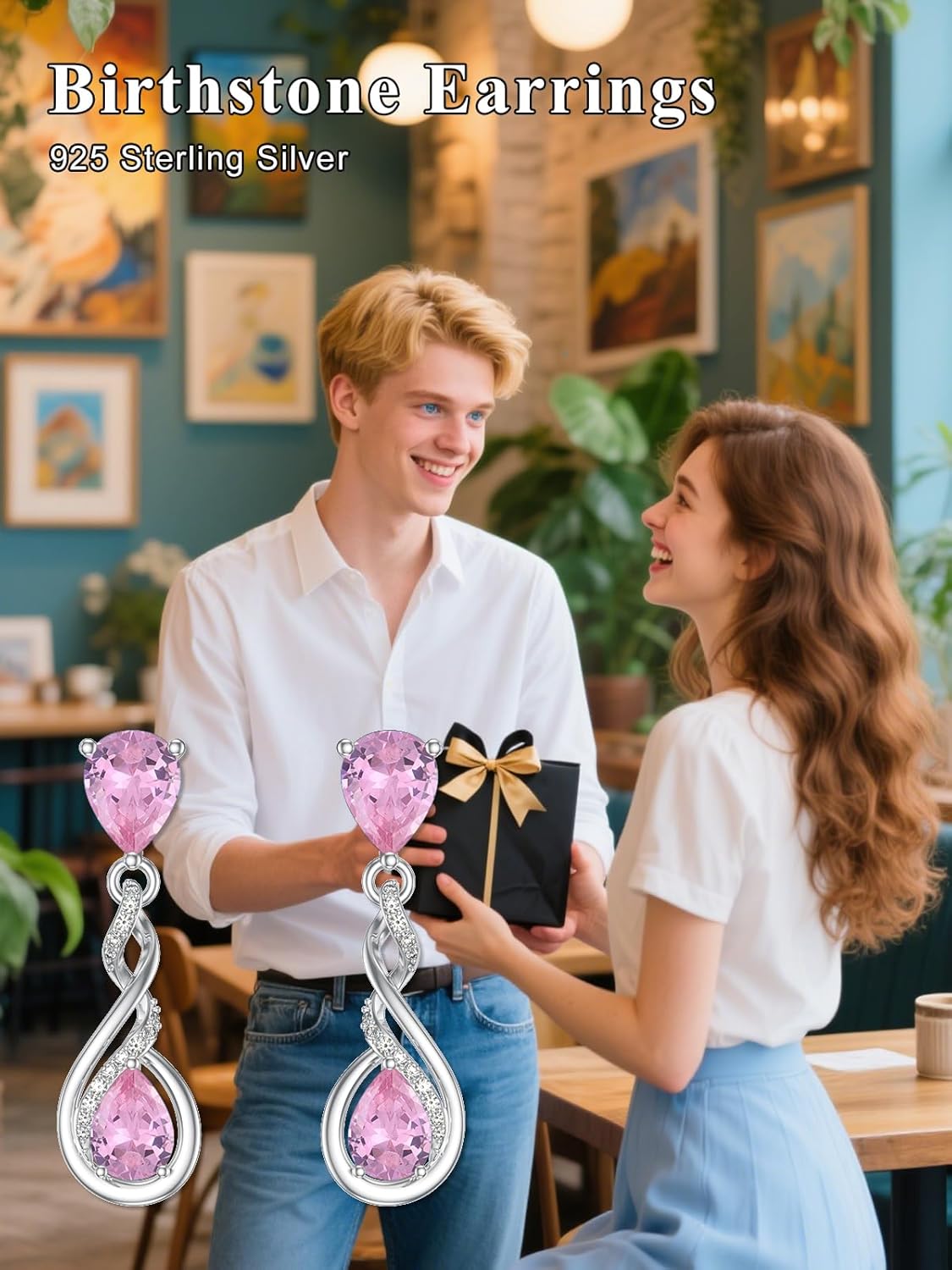 Seiyang Infinity Birthstone Earrings 925 Sterling Silver 12 Months Teardrop Birthstone Dangle Drop Earrings Infinity Love Birthday Jewelry Gifts for Women Mom Her - Image 3