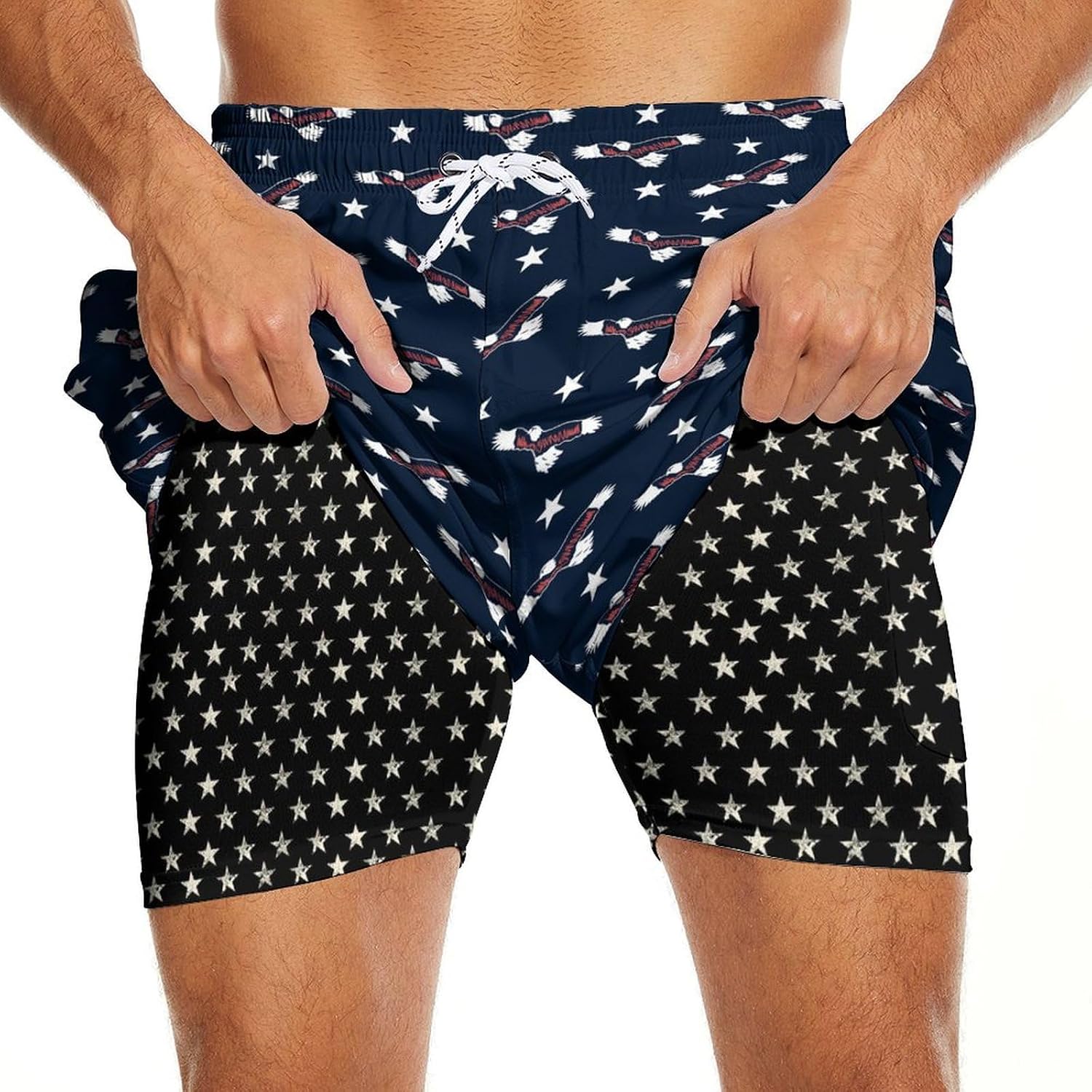 Men's Swim Trunks with Compression Liner Quick Dry Swim Shorts 7" Inseam Beach Shorts for Men