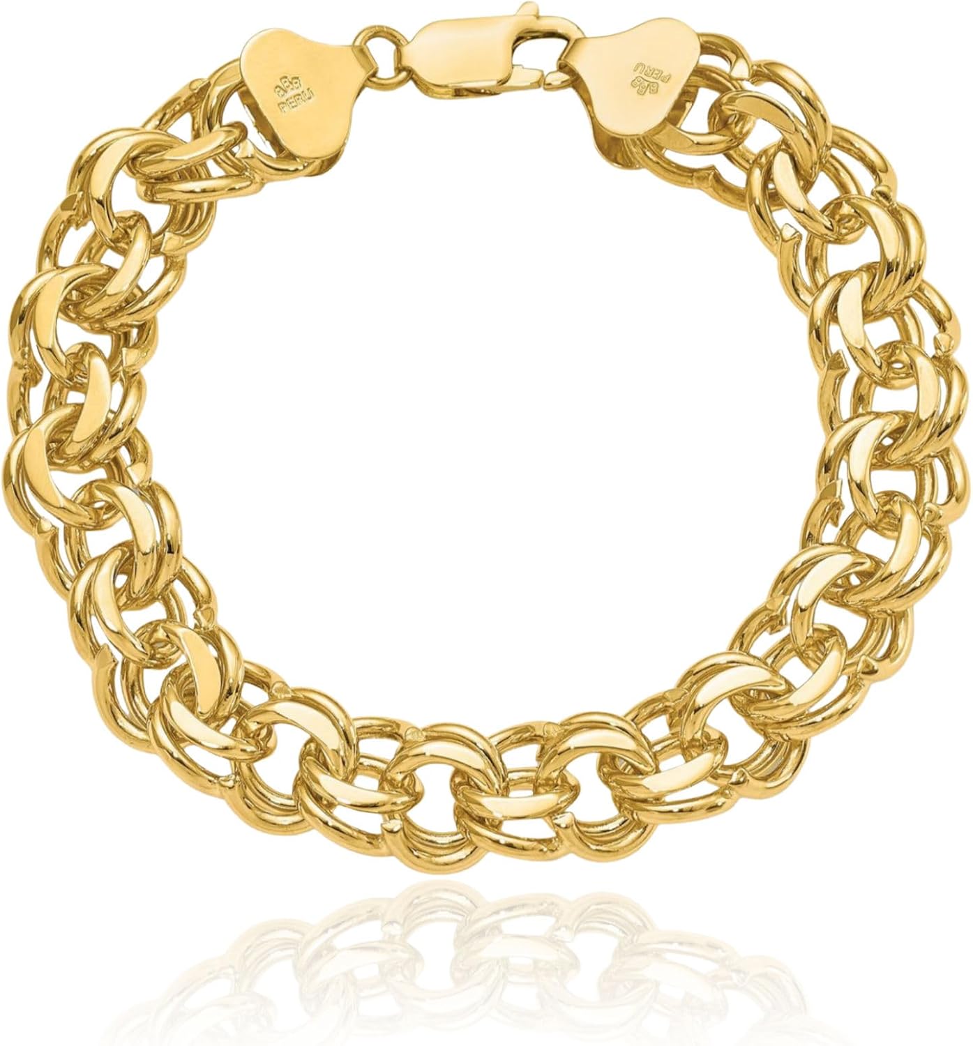 IceCarats 14K Solid Yellow Gold 10mm Chunky Byzantine Chain Heart Charm Bracelet 8 inch Polished For Her