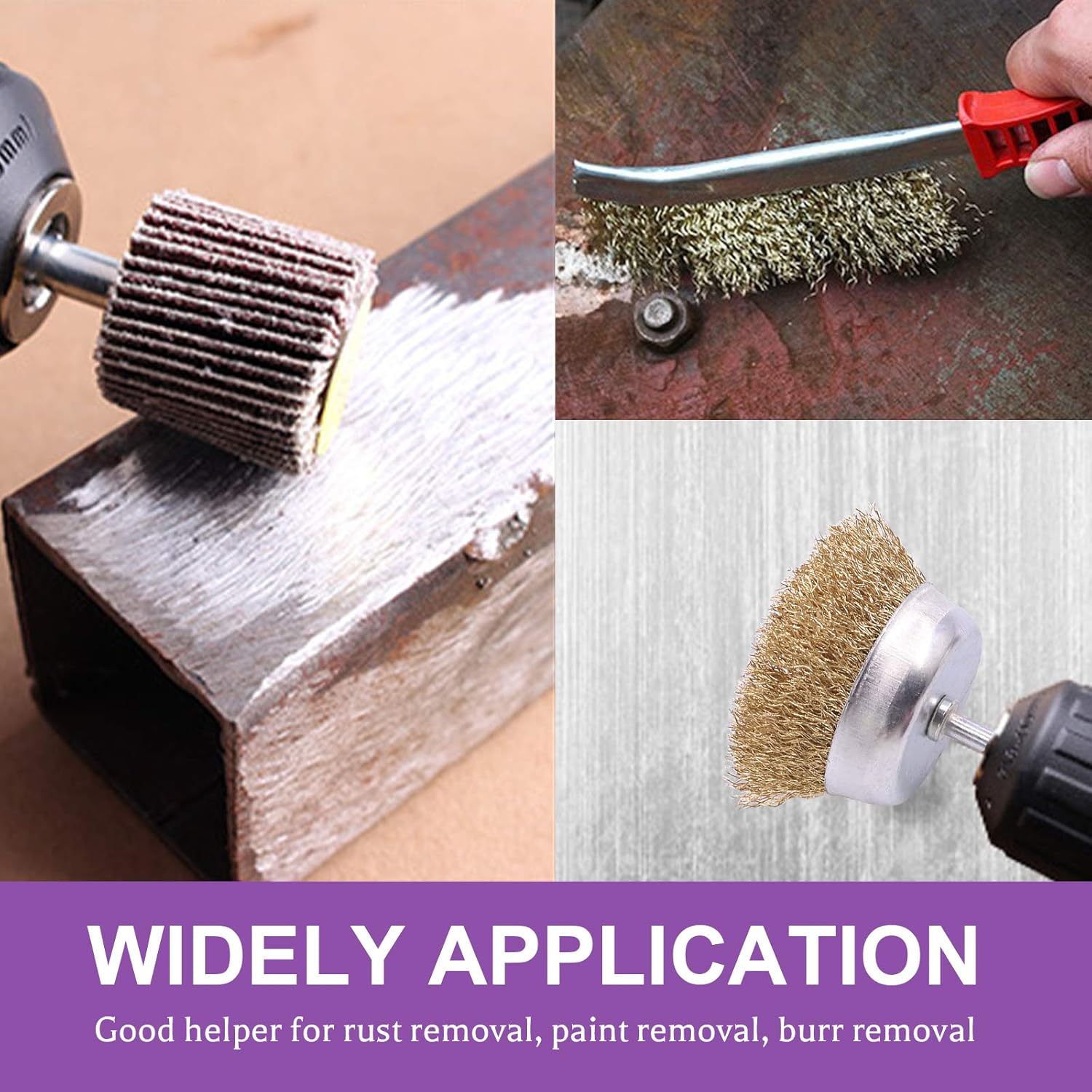 Swpeet 9Pcs Brass Coated Wire Brush Wheel & Cup Brush Set with 80 Grit Abrasive Flap Wheel Kit, Coated Wire Drill Brush Set with 1/4-Inch Shank Perfect for Removal of Rust/Corrosion/Paint : Industrial & Scientific