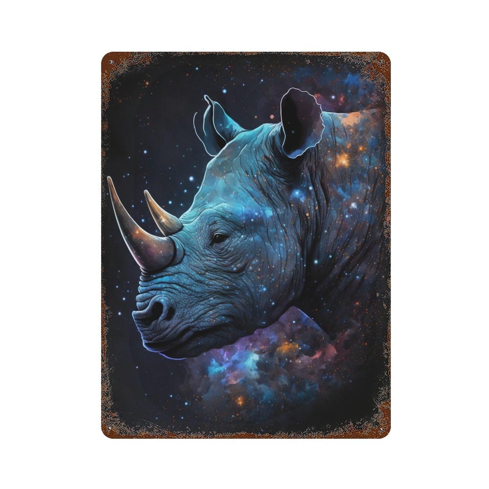 Galactic Rhino Art Print 15.7"x11.8" Vintage Metal Tin Sign, Novelty Wall Decor for Basement, Hobby Room And Garage Decor