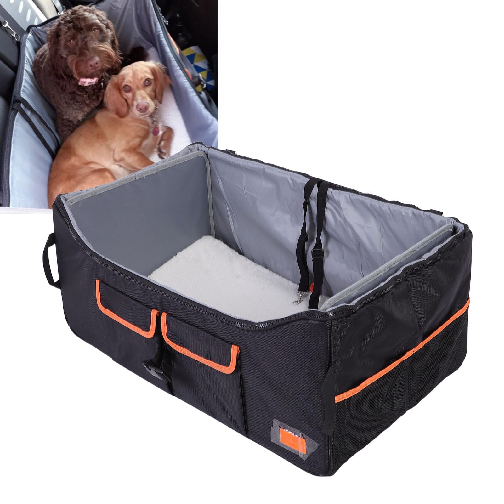 Cama Grande para Coche para Perros, Asiento Delantero de Coche, Cama de Viaje para Mascotas con Cinturón Ajustable, Asiento Elevador Plegable para Mascotas, Bolsa de Transporte