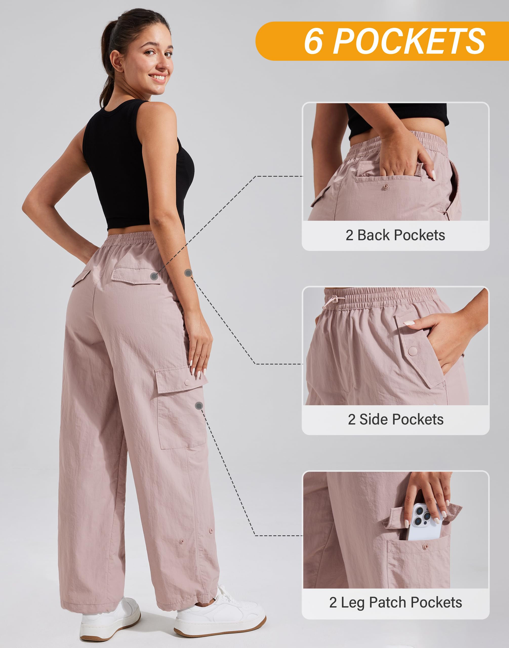 Pioneer Camp Pantalones cargo de paracaídas para mujer con bolsillos, holgados, de cintura alta, de secado rápido, ligeros, pierna ancha