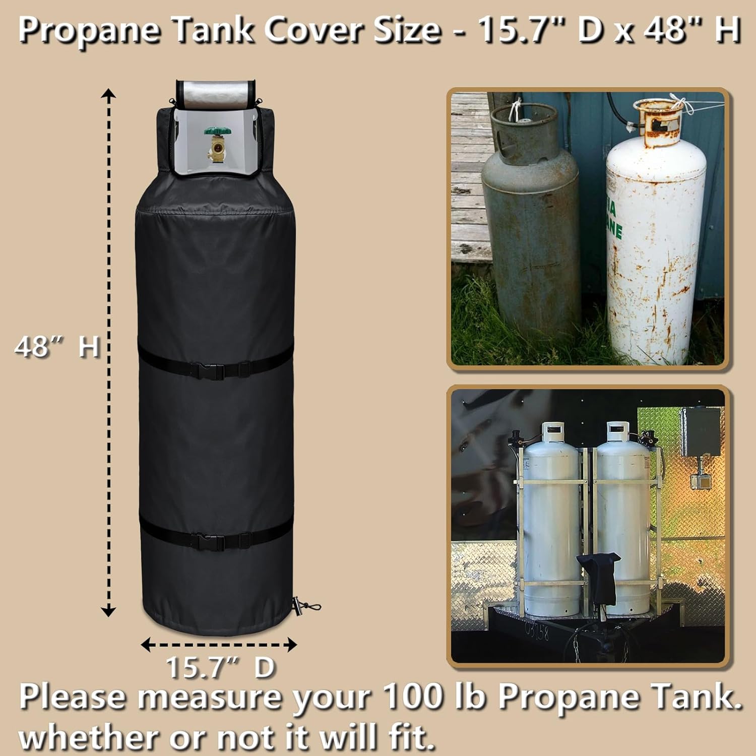 100 lb Propane Tank Cover 1200D Heavy Duty Waterproof Thick Cover Can Be Opened Top Easy to Use Dustproof Waterproof UV-Resistant and Frost-Resistant for 100 Pound Propane Tank, Black