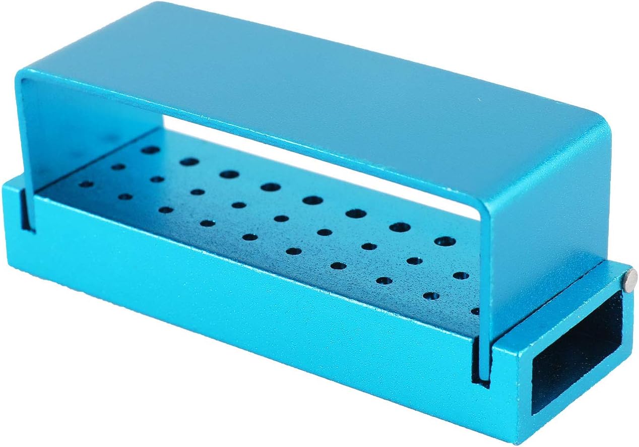 Annhua Dental Bur Blocks Aluminum Bur Holders for Diamond Burs, High-Speed Drill Storage Opening Box Dentist Tool - Blue