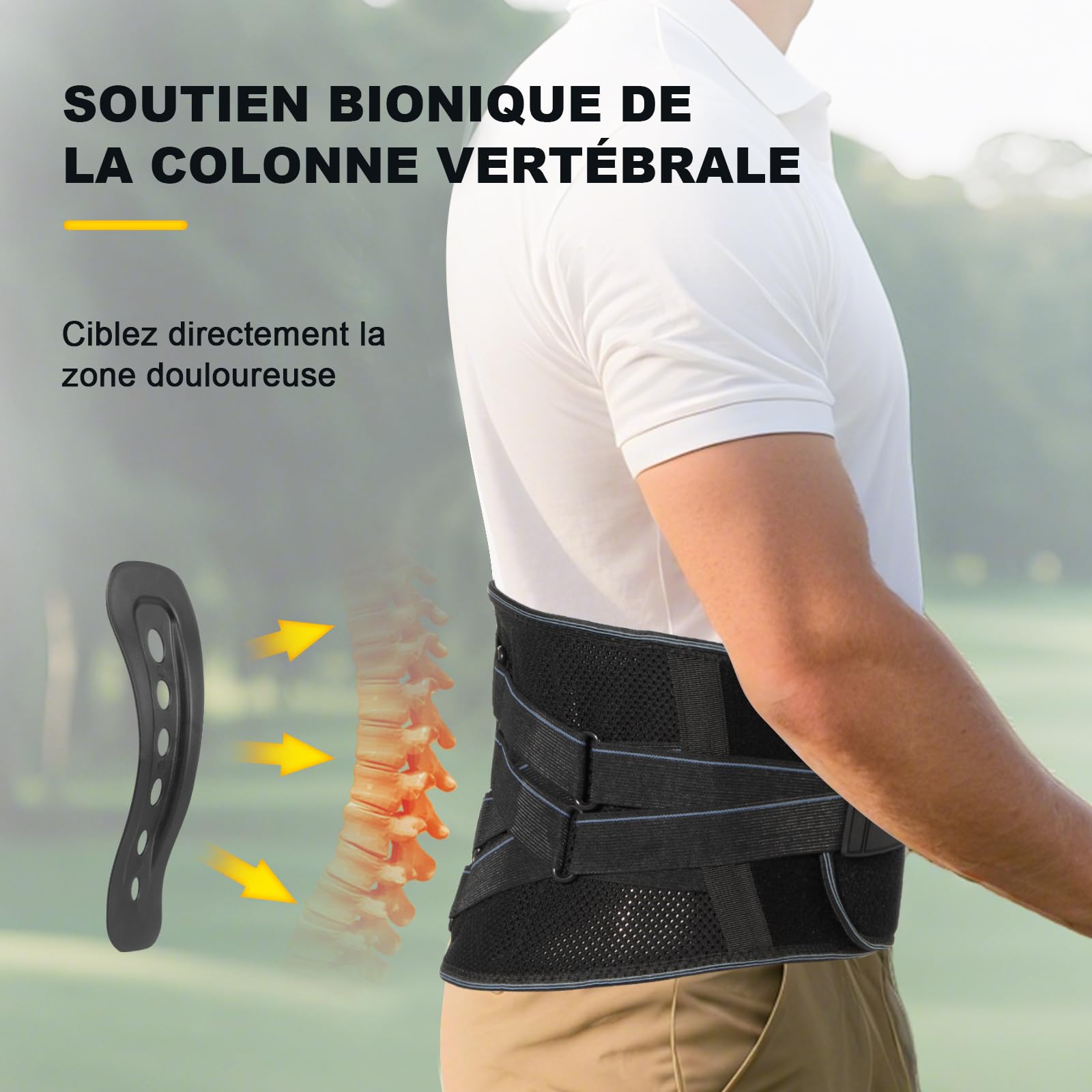 HONGJING Ceinture de soutien dorsal avec soutien bionique pour soulager les maux de dos, soutien lombaire 3D respirant avec système de poulie et 7 barres, convient aux hommes et aux femmes (2XL)