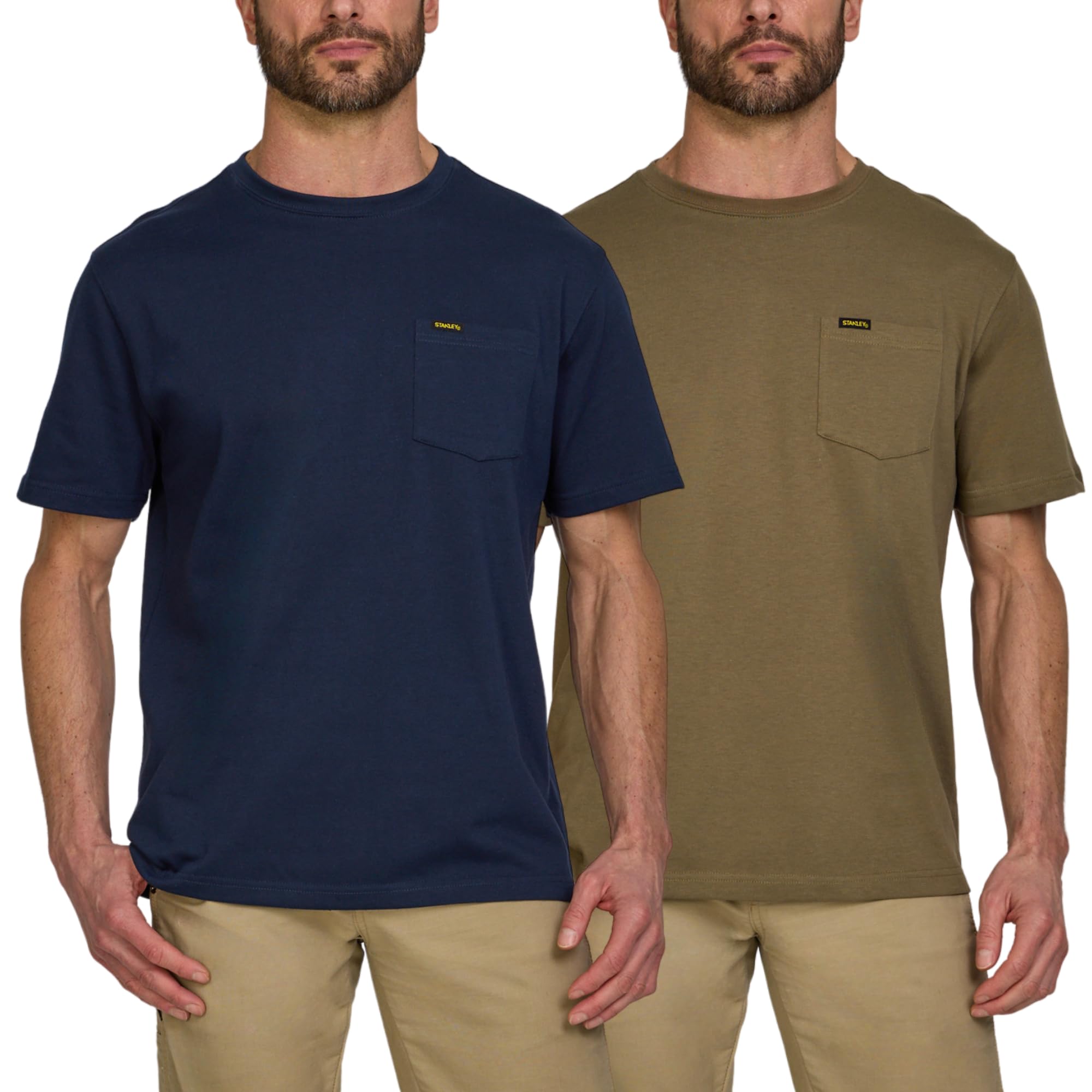 stanley heavyweight t shirts for men, 2 pack cotton chest pocket work shirt