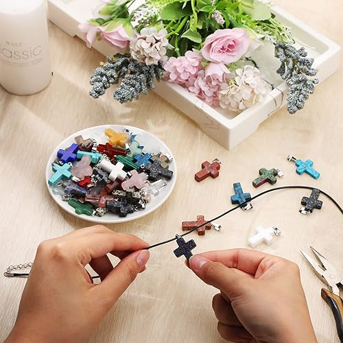 Miniatura 3 de Fumete 100 dijes de piedra natural de varios colores con 100 cuerdas cruzadas de cristal de cuarzo para chakras para hacer joyas, collares, aretes,
