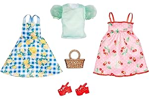 Barbie Outfits for Dolls - 2-Pack Clothing Set with Picnic Dresses & Accessories