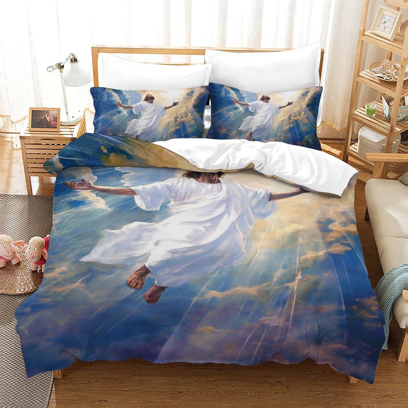 Housse de couette Jésus 140x200 anti-transpiration en microfibre respirante