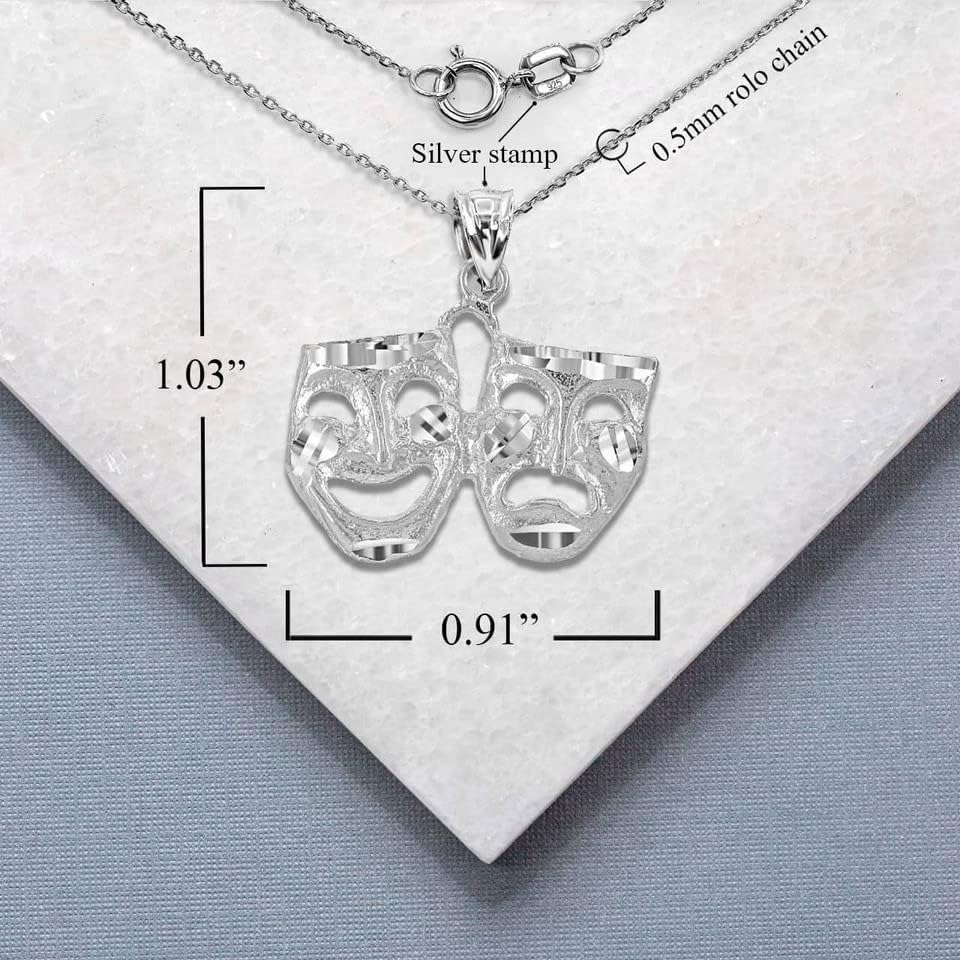 Claddagh Gold .925 Sterling Silver DC Theater Acting Masks of Comedy and Tragedy Drama Pendant Necklace - Choice of Pendant Only or Chain Length