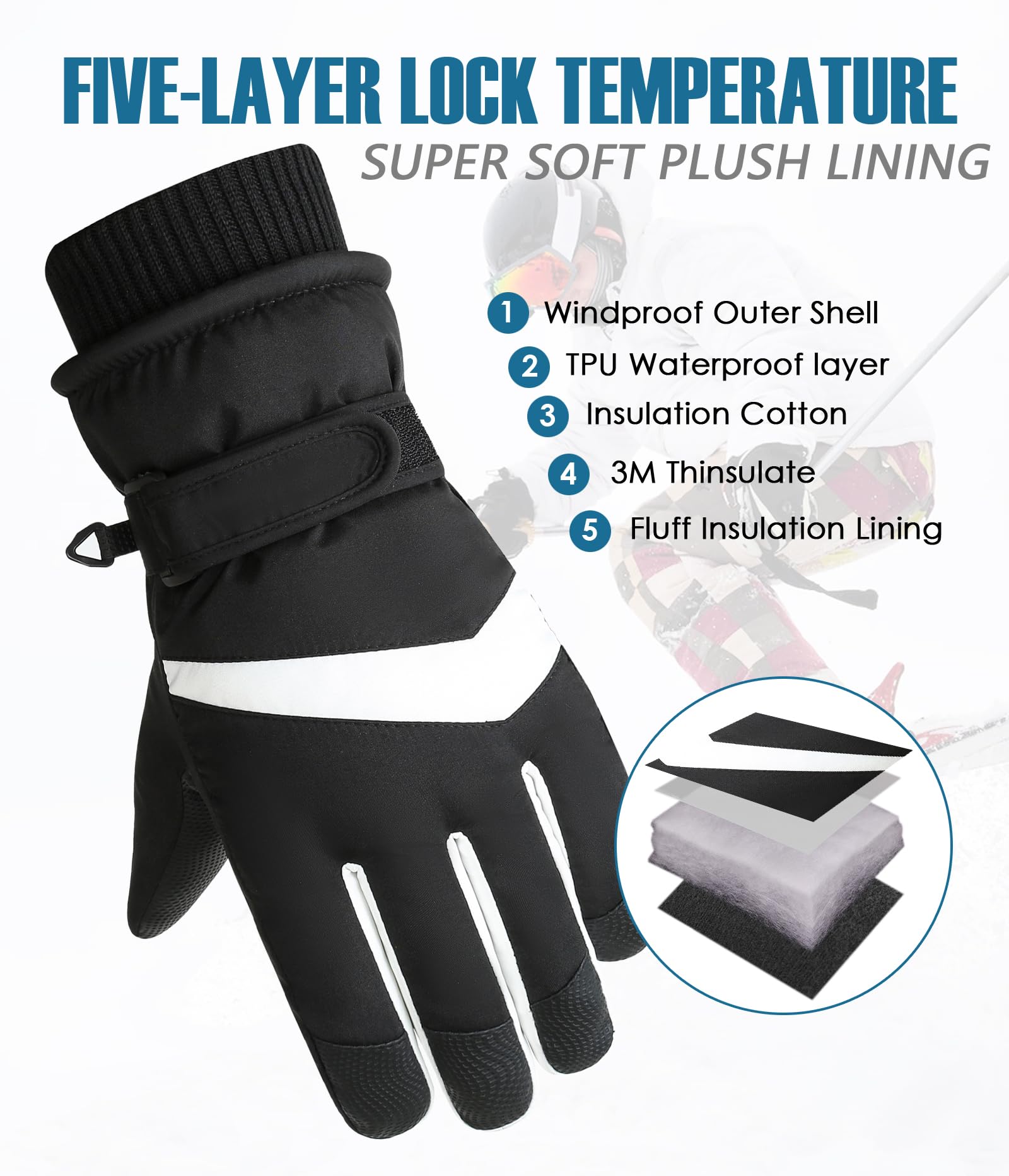 Guantes Térmicos Táctiles Antideslizantes Invierno Hombre Mujer Esquí Deporte