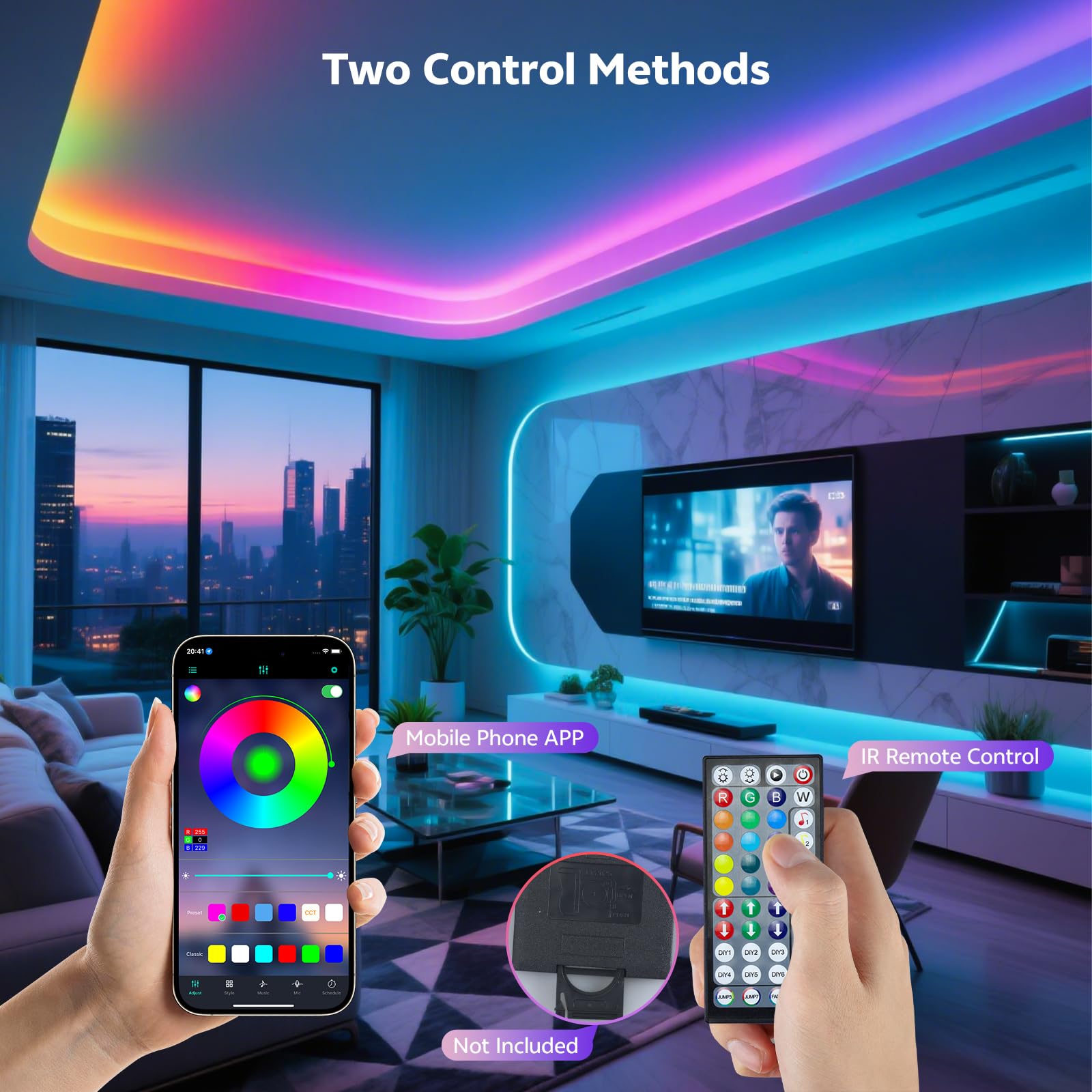 Tira LED de 20 m para Exteriores, Tira LED RGB Impermeable IP68 para Exteriores Compatible con Control Remoto/APP con Sincronización Musical y Función de Temporizador para Balcones, Tejados y Jardines