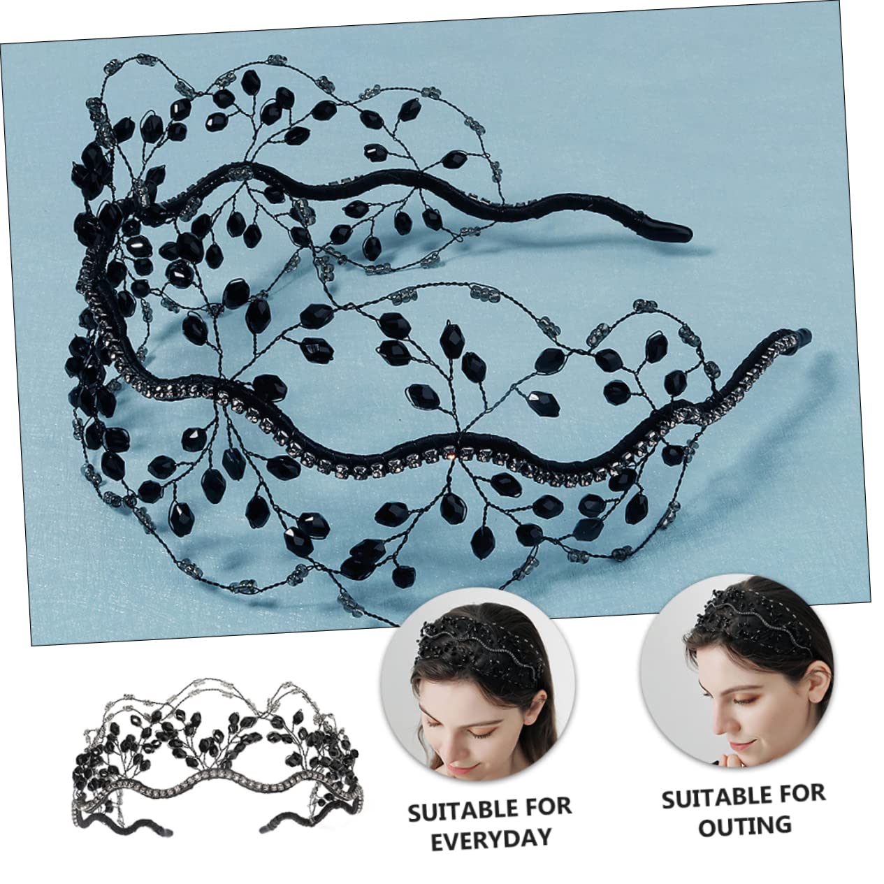 FRCOLOR 4 Pz fascia per Cerchio per scintillanti fasce per le donne strass fascia da sposa barrette hair pin copricapo di perline accessori per Lega di zinco Black
