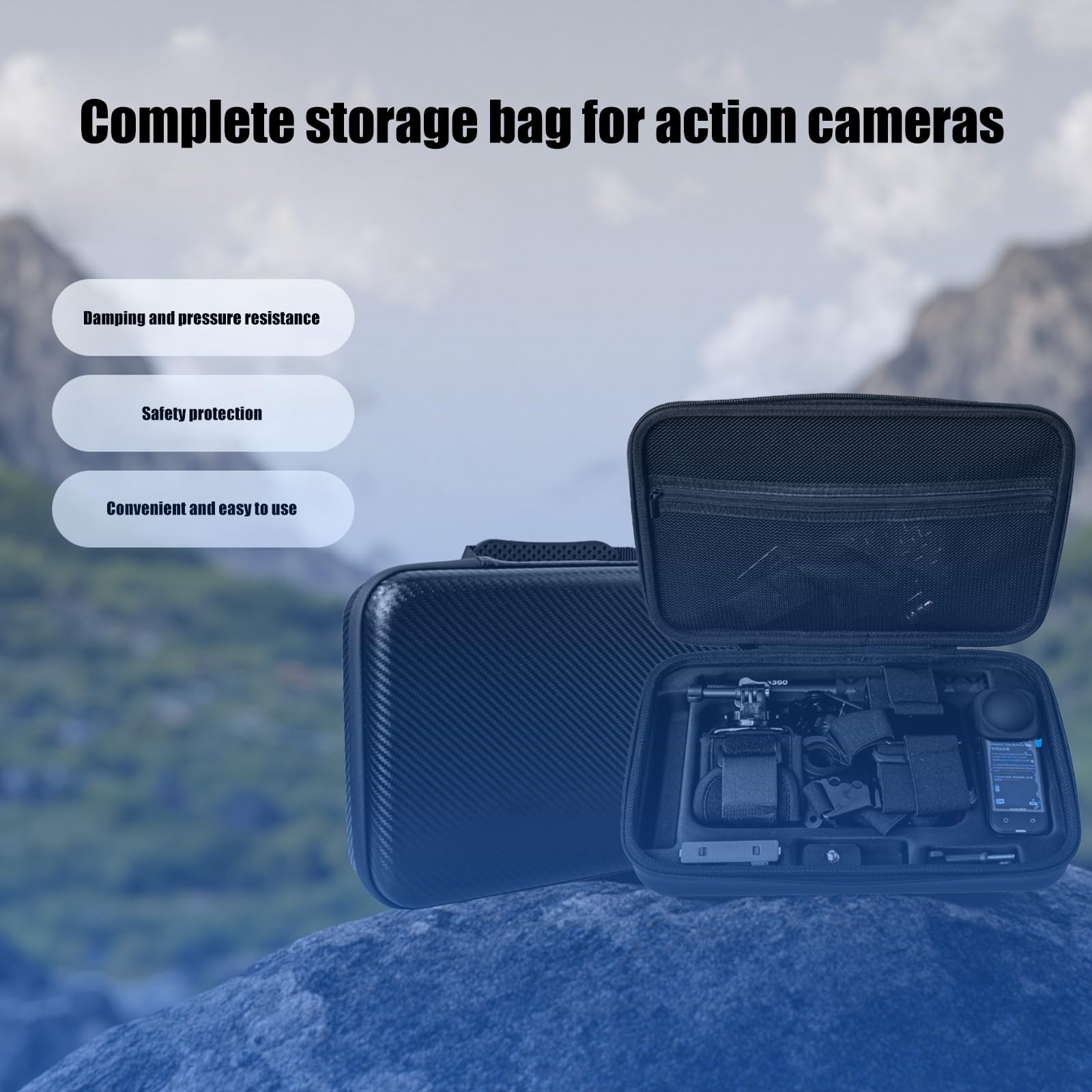 Borsa protettiva resistente con ampio spazio per riporre componenti della fotocamera e cavo di ricarica per custodia per fotocamera 360