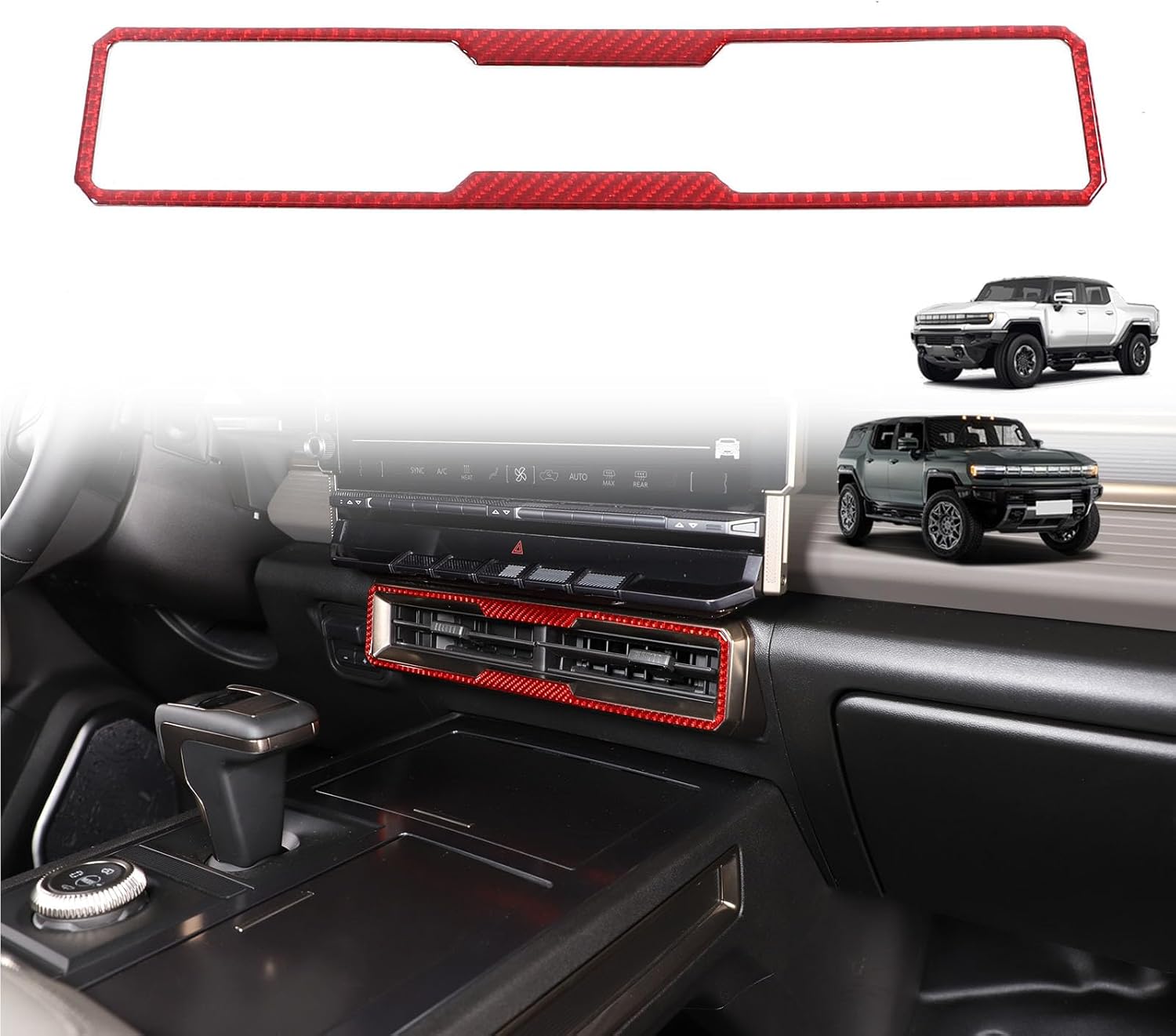 Soft Carbon Fiber Car Center Console Dashboard Air Vent Cover Compatible with Hummer EV 2022-2026 SUV/SUT Central Control Air Outlet Panel Trim Frame Interior Accessories (Red)