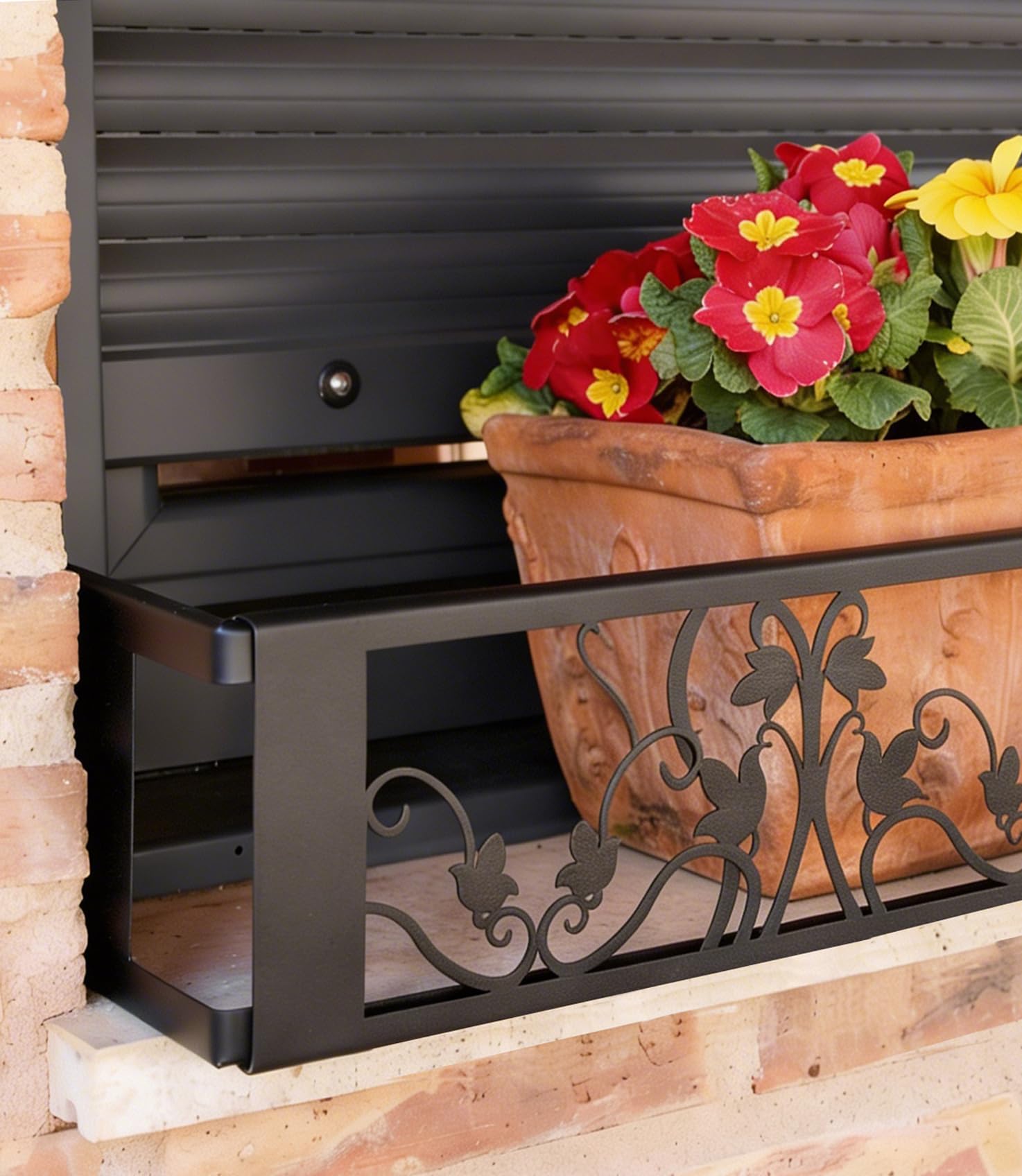 Balconcillo para Macetas, Balconcillo para Plantas, Portamacetas Ventana, Protector de macetas, Modelo Floral Extensible 60-100 cm, Negro Forja