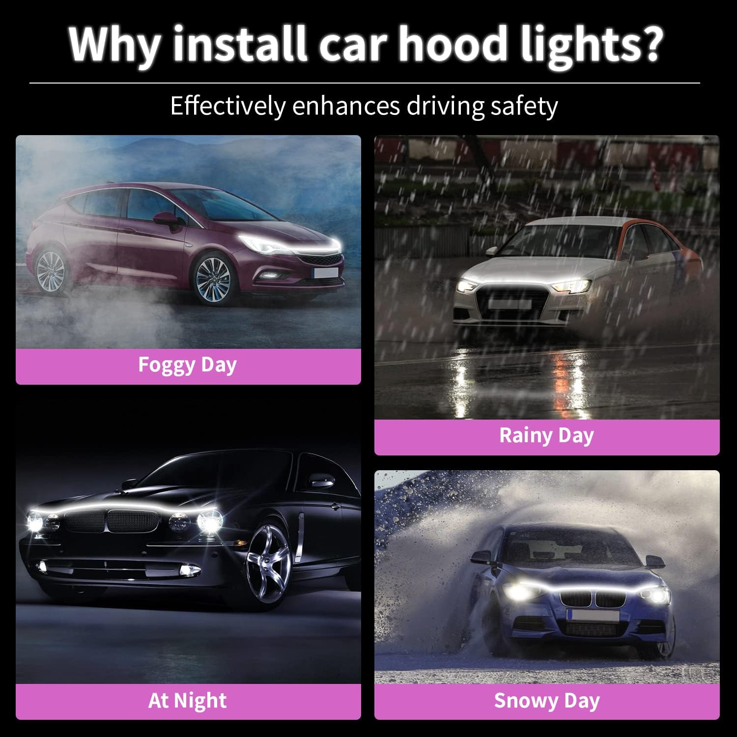 Outlet! SUNVA Dynamic Car 79 Inches Hood Light Strip, Car LED Strip Light, Exterior Flexible Daytime Running Light Strip for Cars, Trucks, SUVs, Bright Cool White
