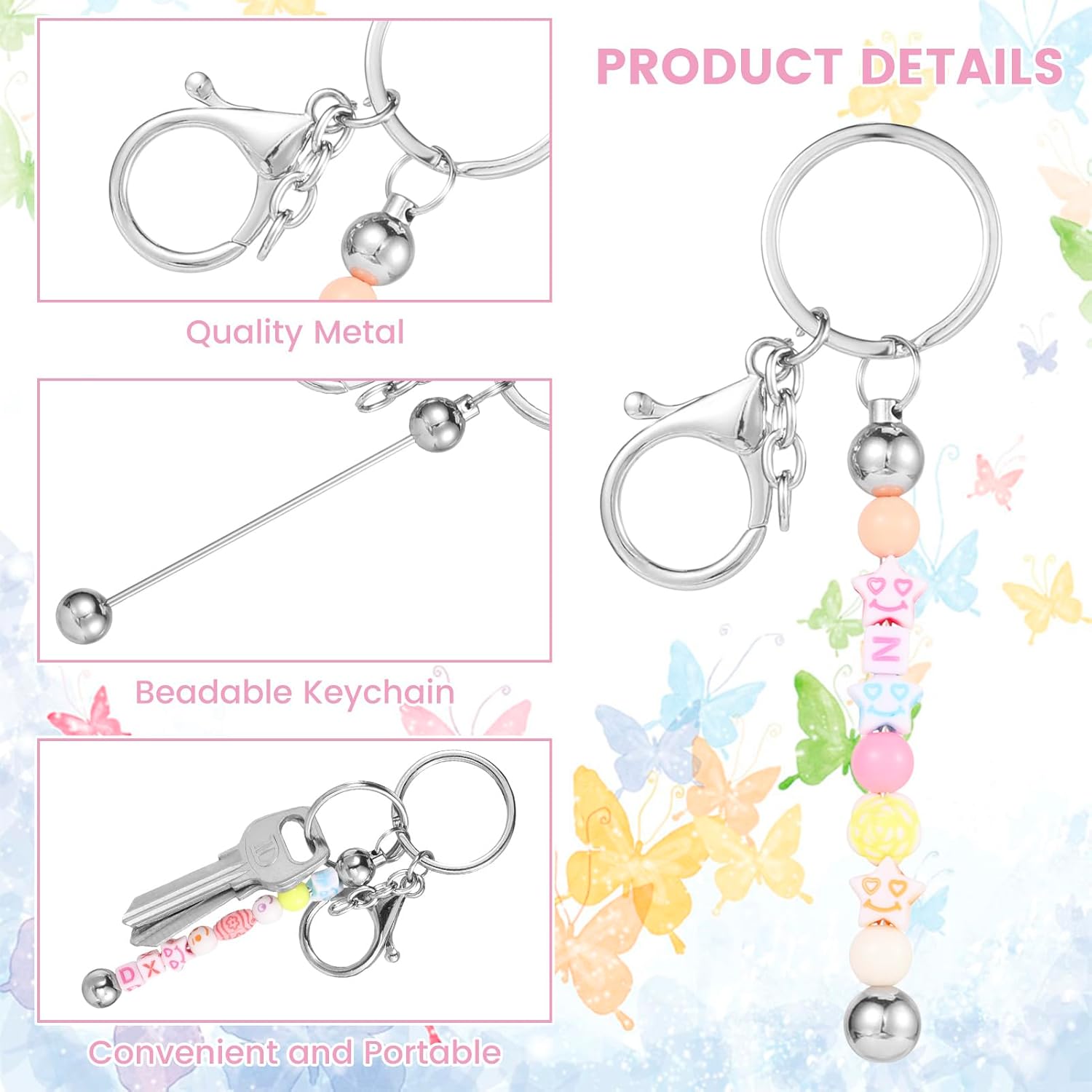 12 Pcs Beadable Keychain Bars Metal Beaded Keychain Blank Keychain Strips for DIY Keychain Pendant Jewelry Crafts - Image 3