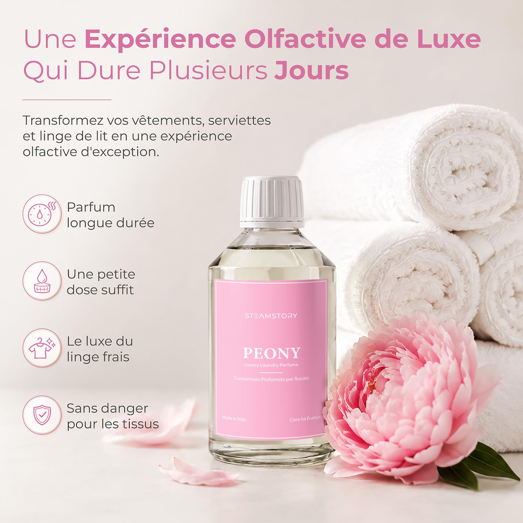 Lot de parfum de luxe pour linge - Parfum intense et fruité avec zircone, topaze bleue, pivoine et cristal - 4 x 250 ml