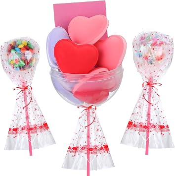 12 Pack Valentines Day Exchange Gifts Valentines Lollipop Gifts with Heart Treat Bags Heart Straws Giant Plastic Bowls Goody Bag Fillers for Valentines Party Prizes