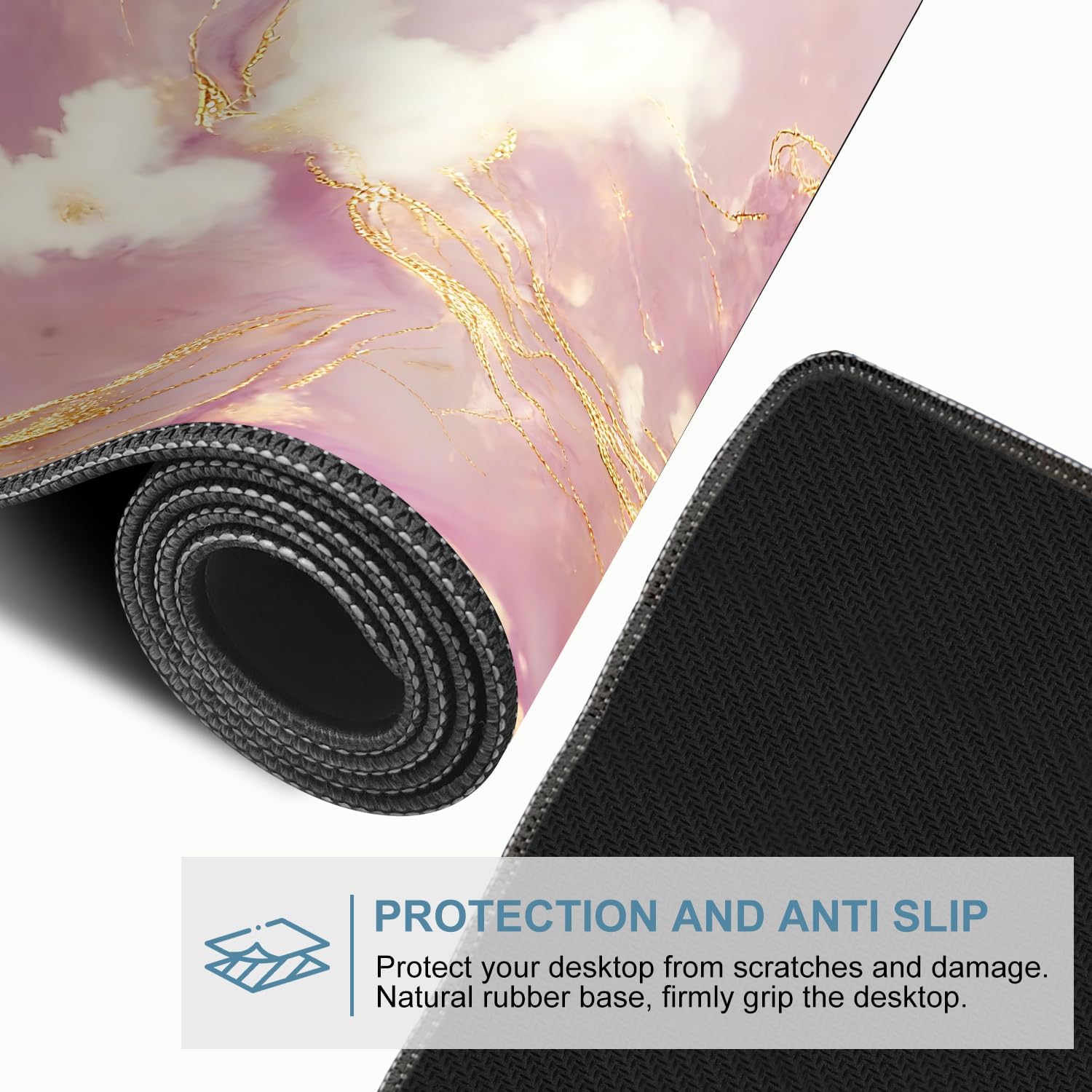 Pink & Gold Marble Extended Gaming Mouse Pad,35.4 x 15.7 Inch Large Mousepad with Stitched Edges,Water-Resistant Desk Mat with Non-Slip Rubber Base for Gaming,Office,Home Office