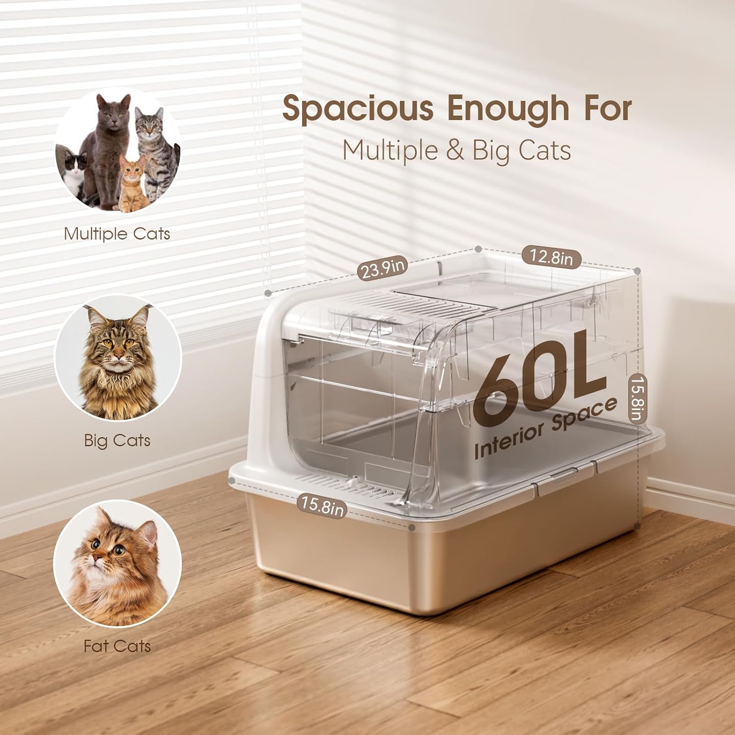 COURPAL® Stainless Steel Cat Litter Box with Lid - XL Large Enclosed/Open Litter Box with Anti Leakage Enclosure - Odor Free Hooded Litter Tray - Metal Covered Litter Pan Non-Stick Easy to Clean
