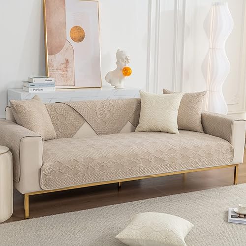 Miniatura 10 de vctops Fundas de sofá de algodón bordado vintage, funda acolchada suave para sofá modular, funda antideslizante para perros, niños y mascotas